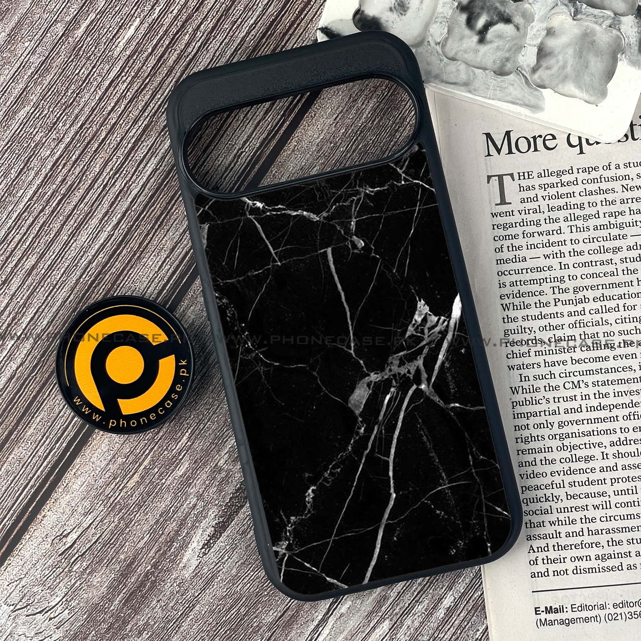 Google Pixel 9 Pro - Black Marble Series - Premium Printed Glass soft Bumper shock Proof Case