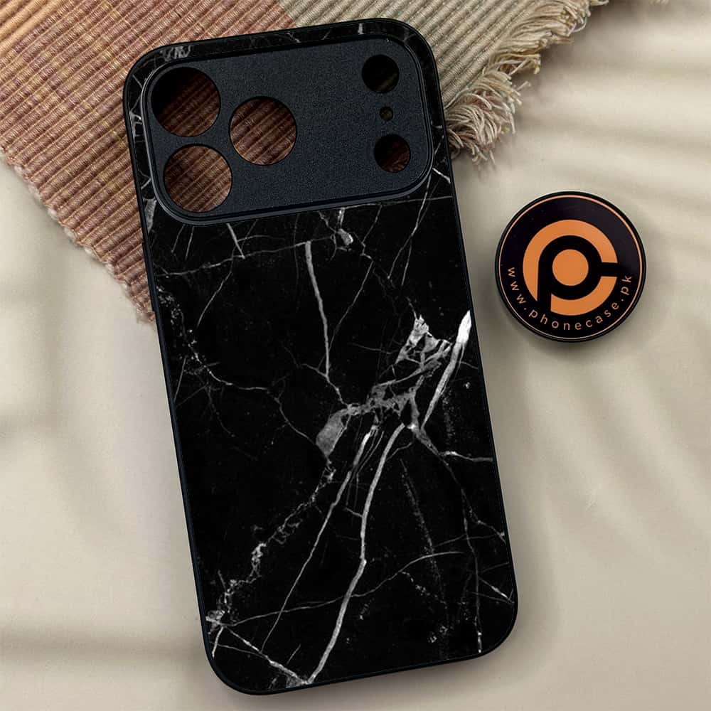 iPhone 17 Pro Max - Black Marble Series - Premium Metal Printed soft Bumper shock Proof Case