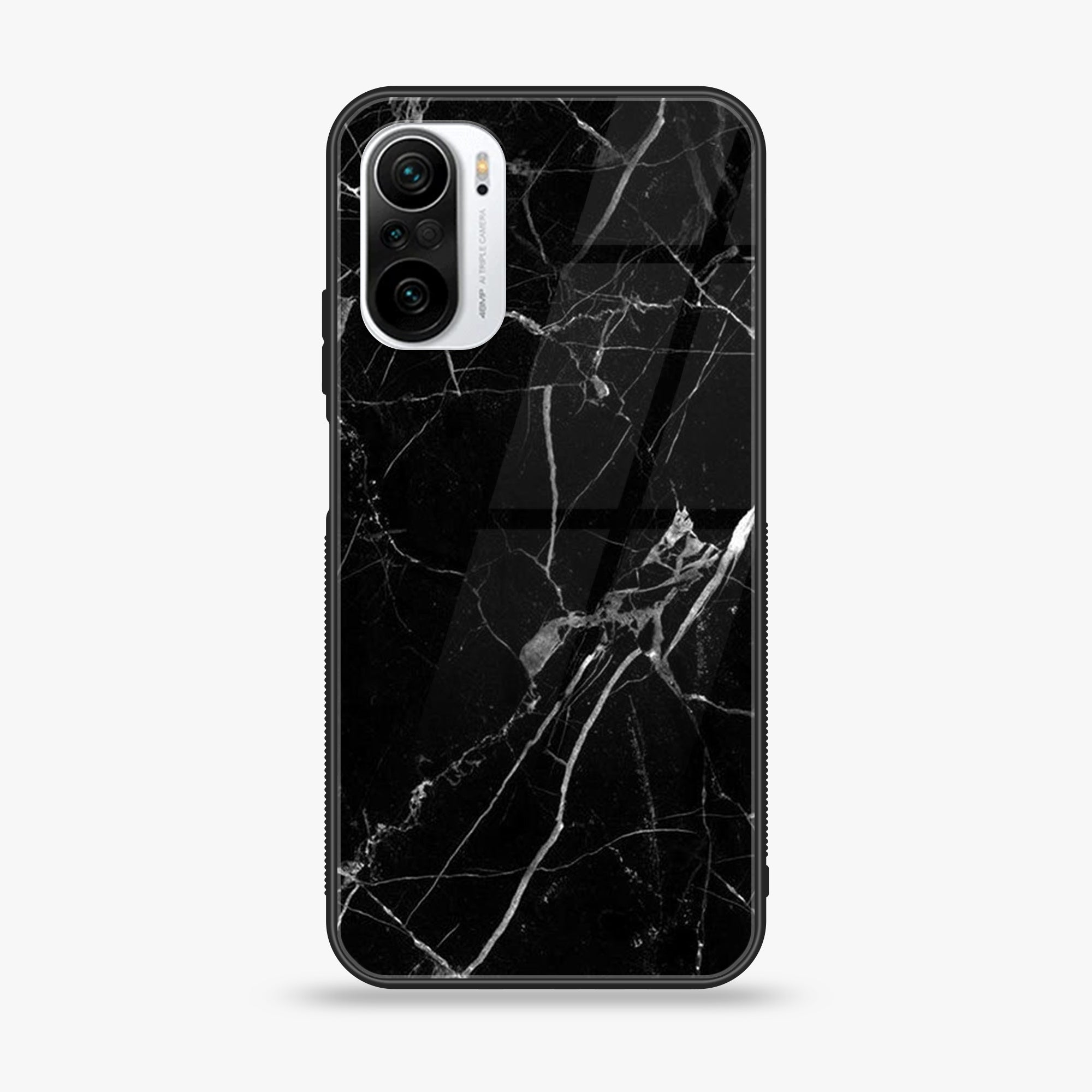 Xiaomi Poco F3 -Black marble Series - Premium Printed Glass soft Bumper shock Proof Case