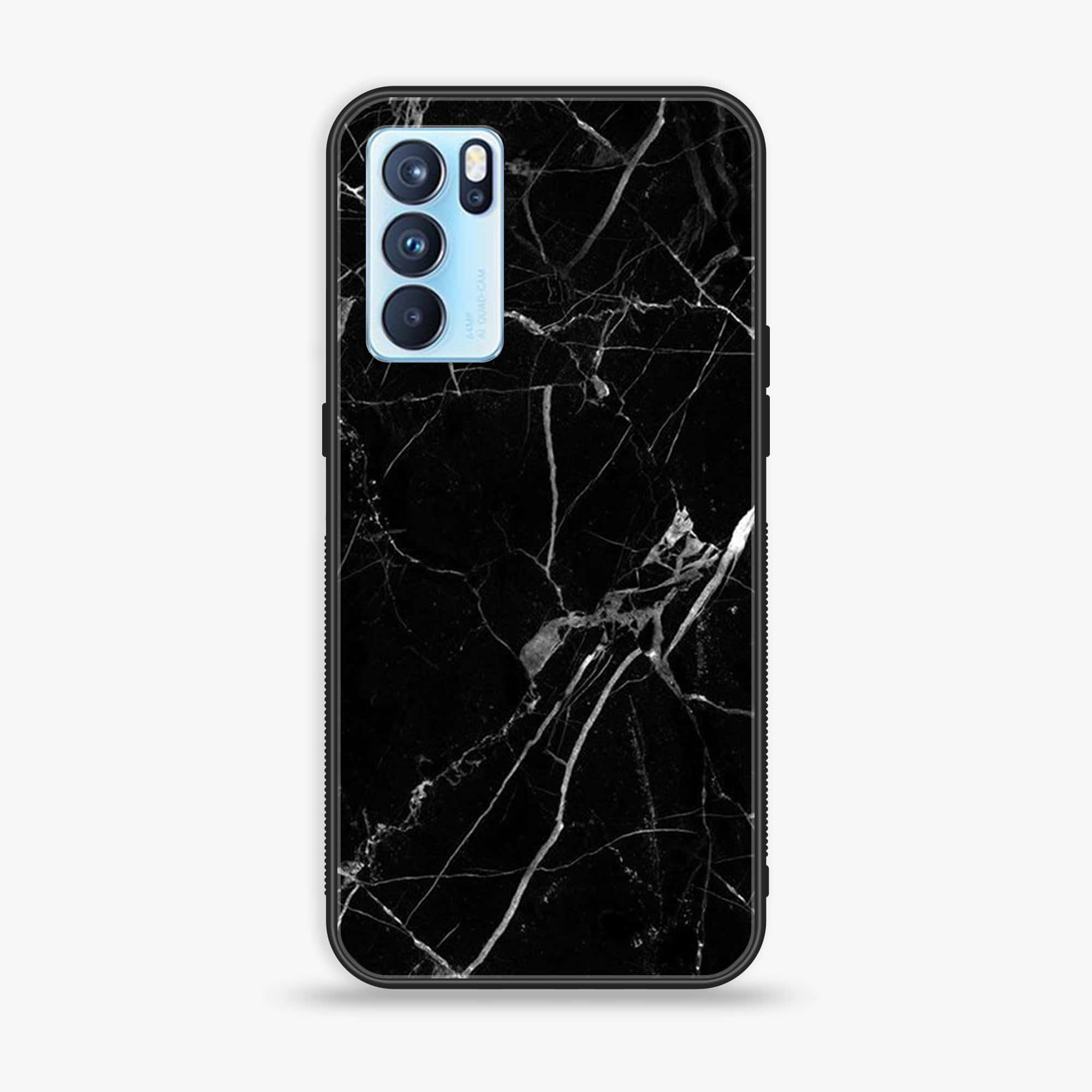 Oppo Reno 6 Pro - Black Marble Series - Premium Printed Glass soft Bumper shock Proof Case