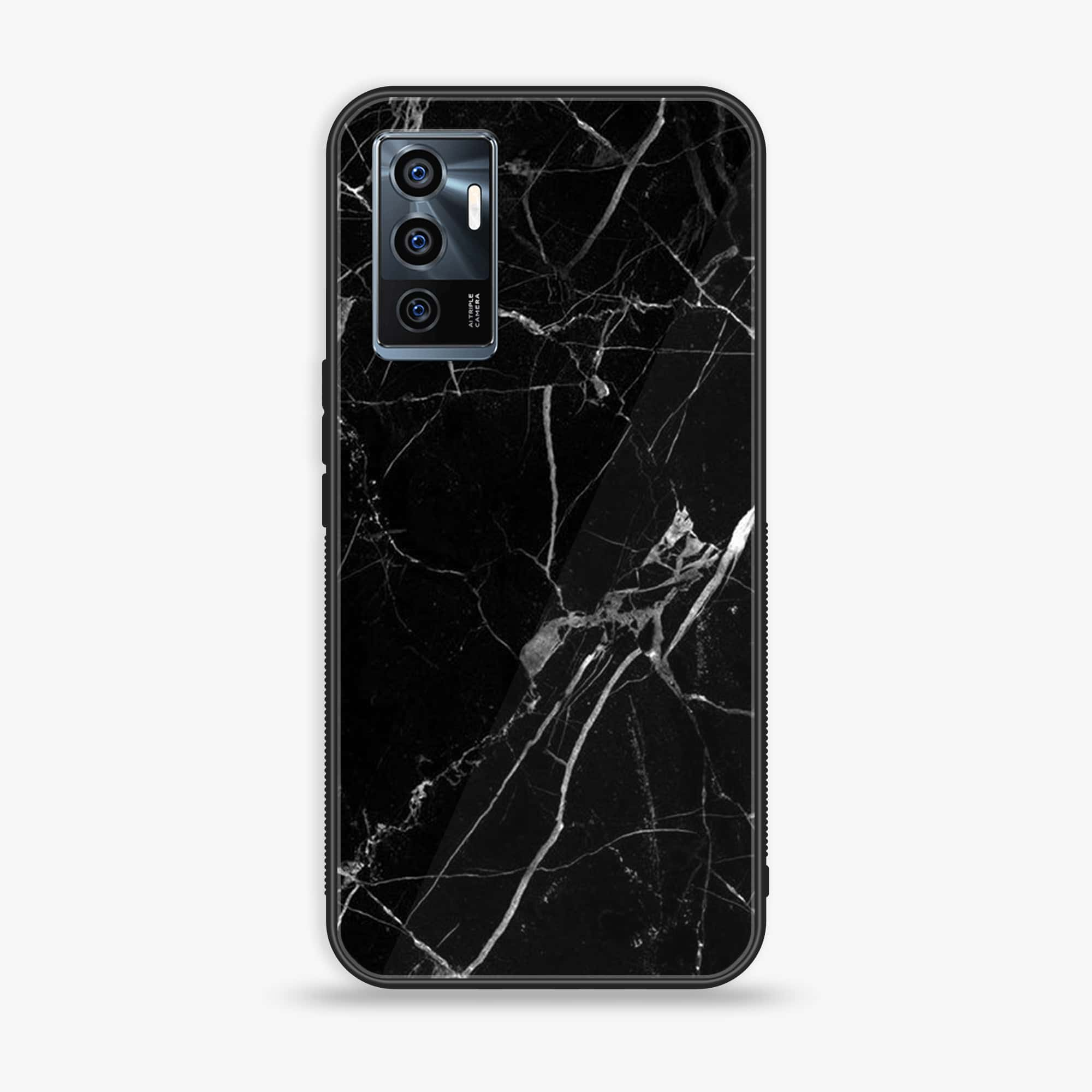 Vivo V23e - Black Marble Series - Premium Printed Glass soft Bumper shock Proof Case