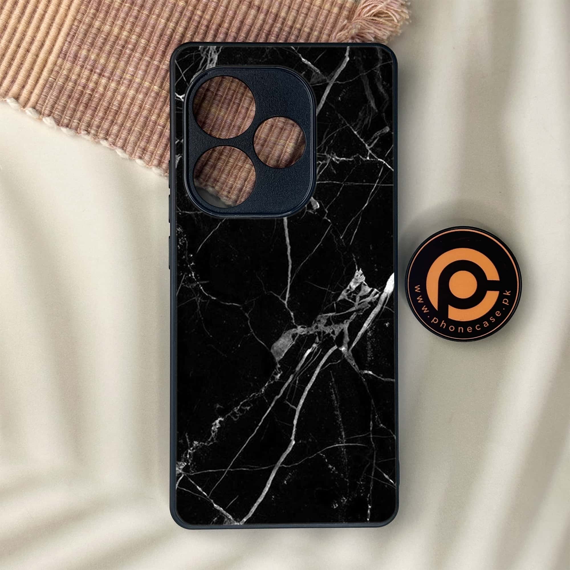 Realme GT 6 - Black Marble Series - Premium Metal Printed soft Bumper shock Proof Case