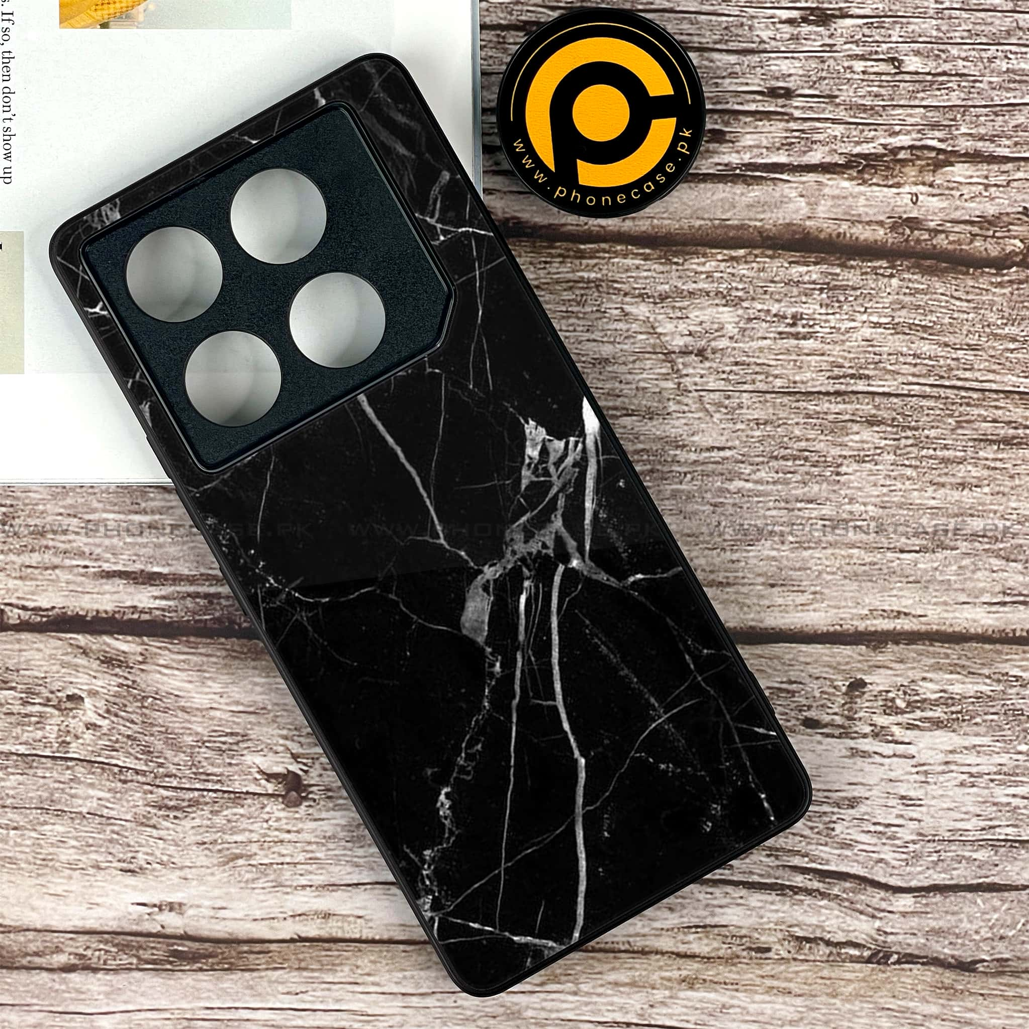 Infinix GT 20 Pro - Black Marble Series - Premium Printed Glass soft Bumper shock Proof Case