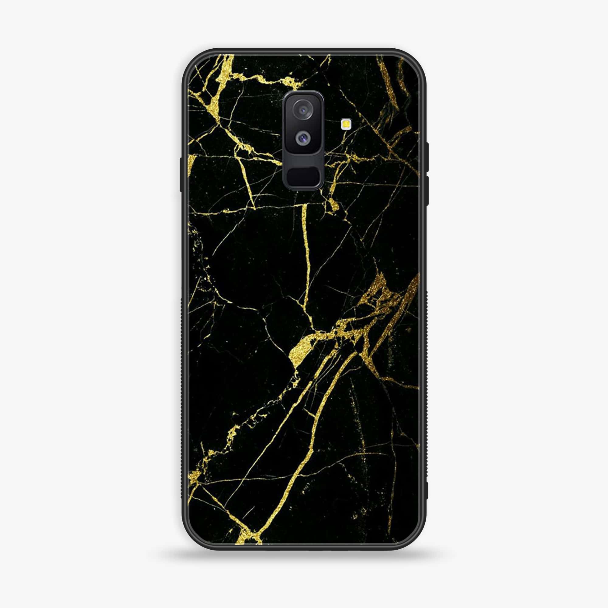 Samsung Galaxy A6 Plus (2018) - Black Marble Series - Premium Printed Glass soft Bumper shock Proof Case