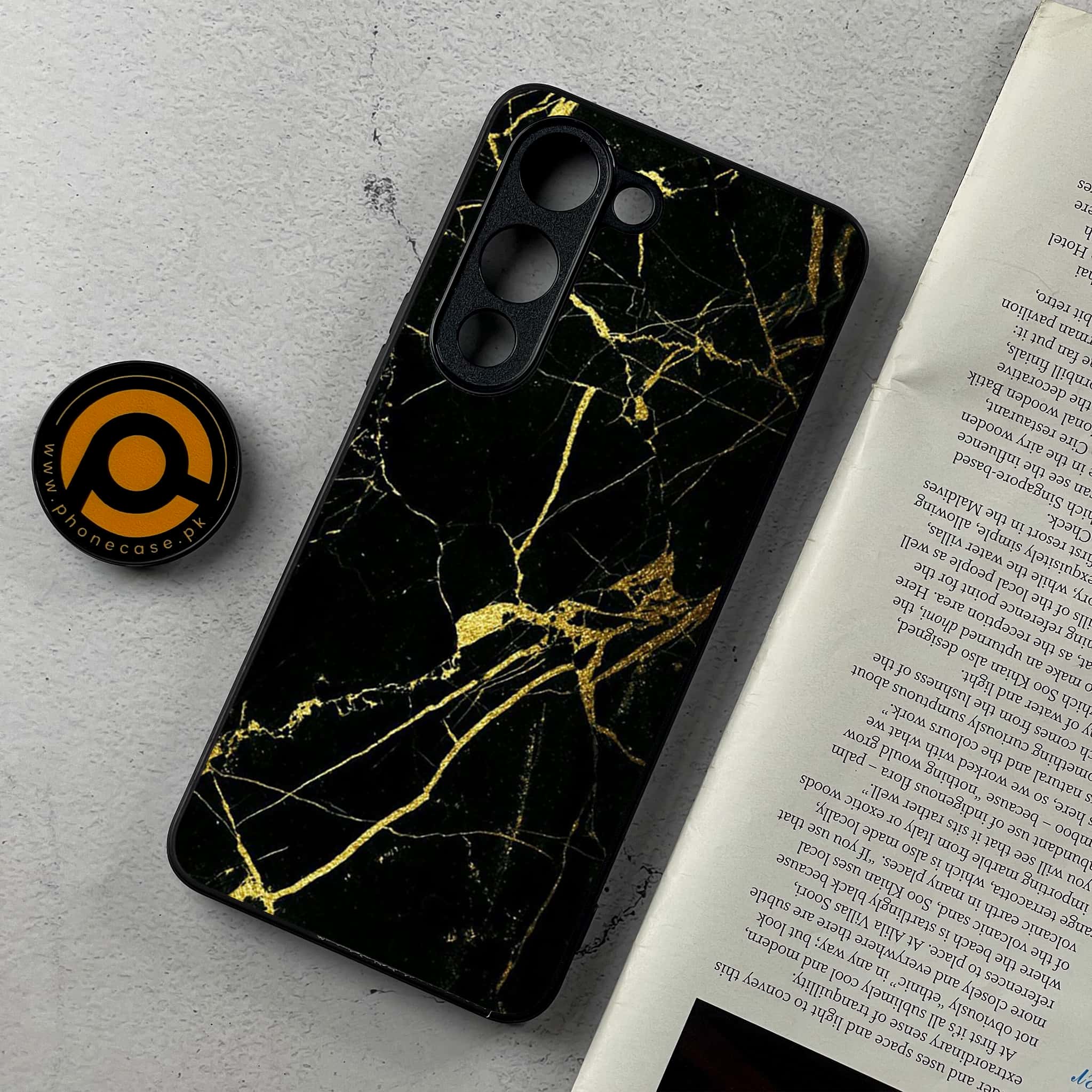 Vivo Y04 - Black Marble Series - Premium Metal Printed Soft Bumper Shockproof Case