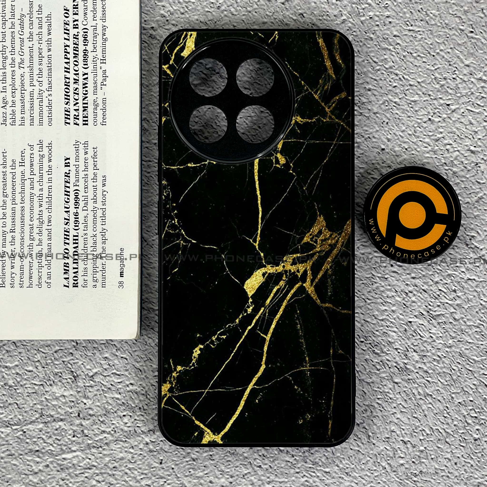 Tecno Spark 30 Pro - Black Marble Series - Premium Printed Glass soft Bumper shock Proof Case