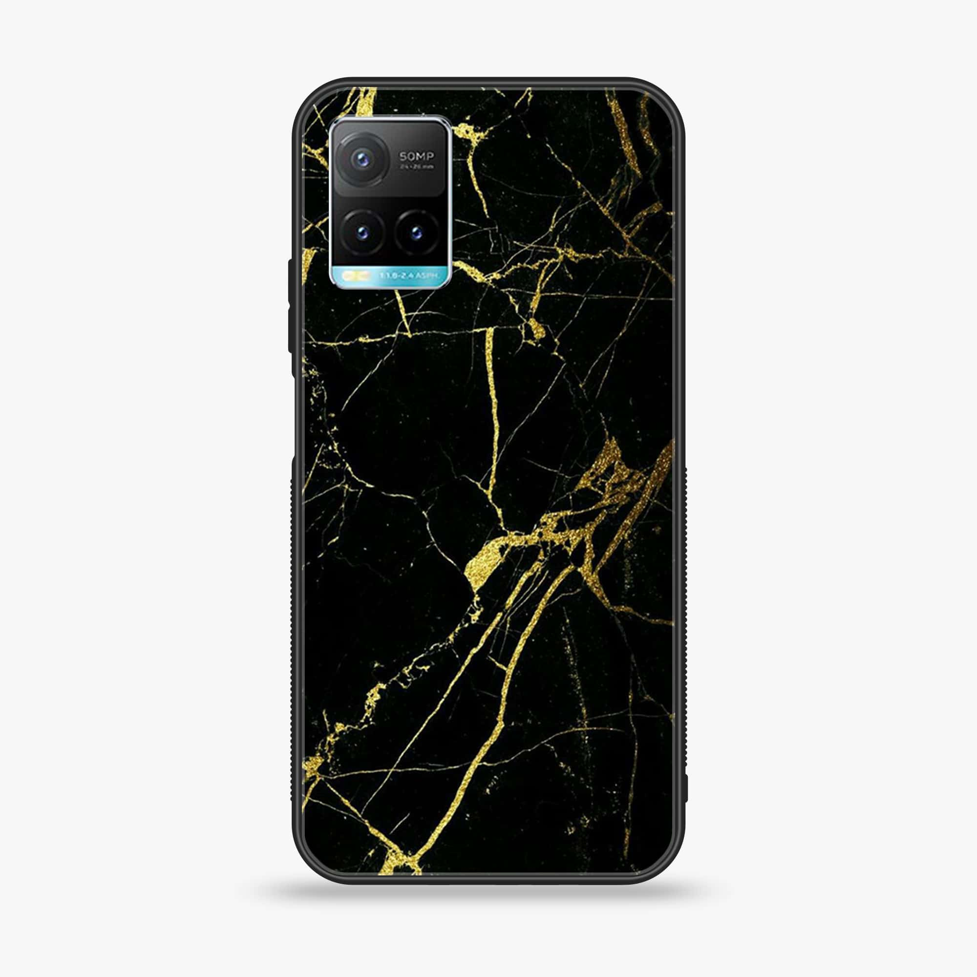 Vivo Y33T  Black Marble Series  Premium Printed Glass soft Bumper shock Proof Case