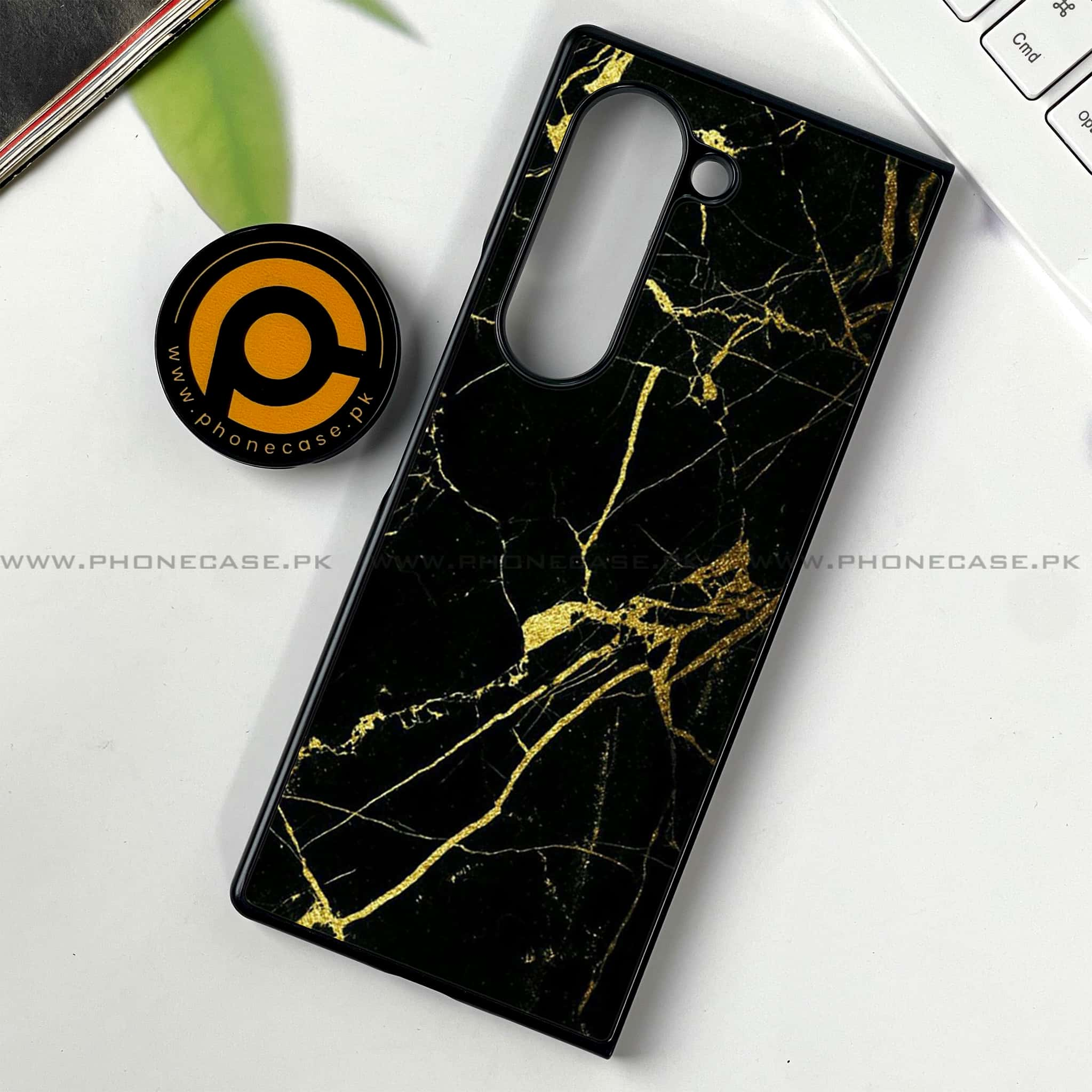 Samsung Galaxy Z Fold 6 - Black Marble Series - Premium Printed Metal soft Bumper shock Proof Case