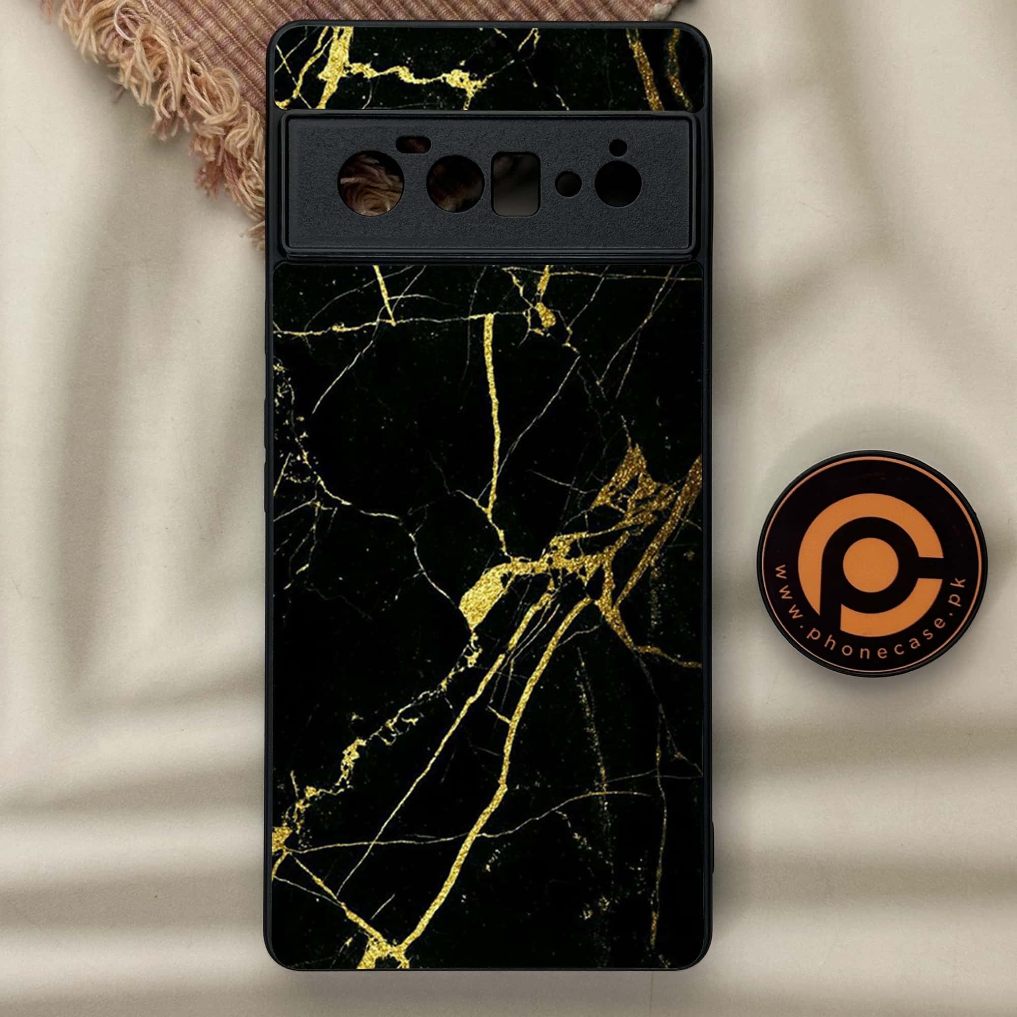 Google Pixel 6 Pro- BLACK  Marble Series - Premium Metal Printed soft Bumper Shock Proof Case