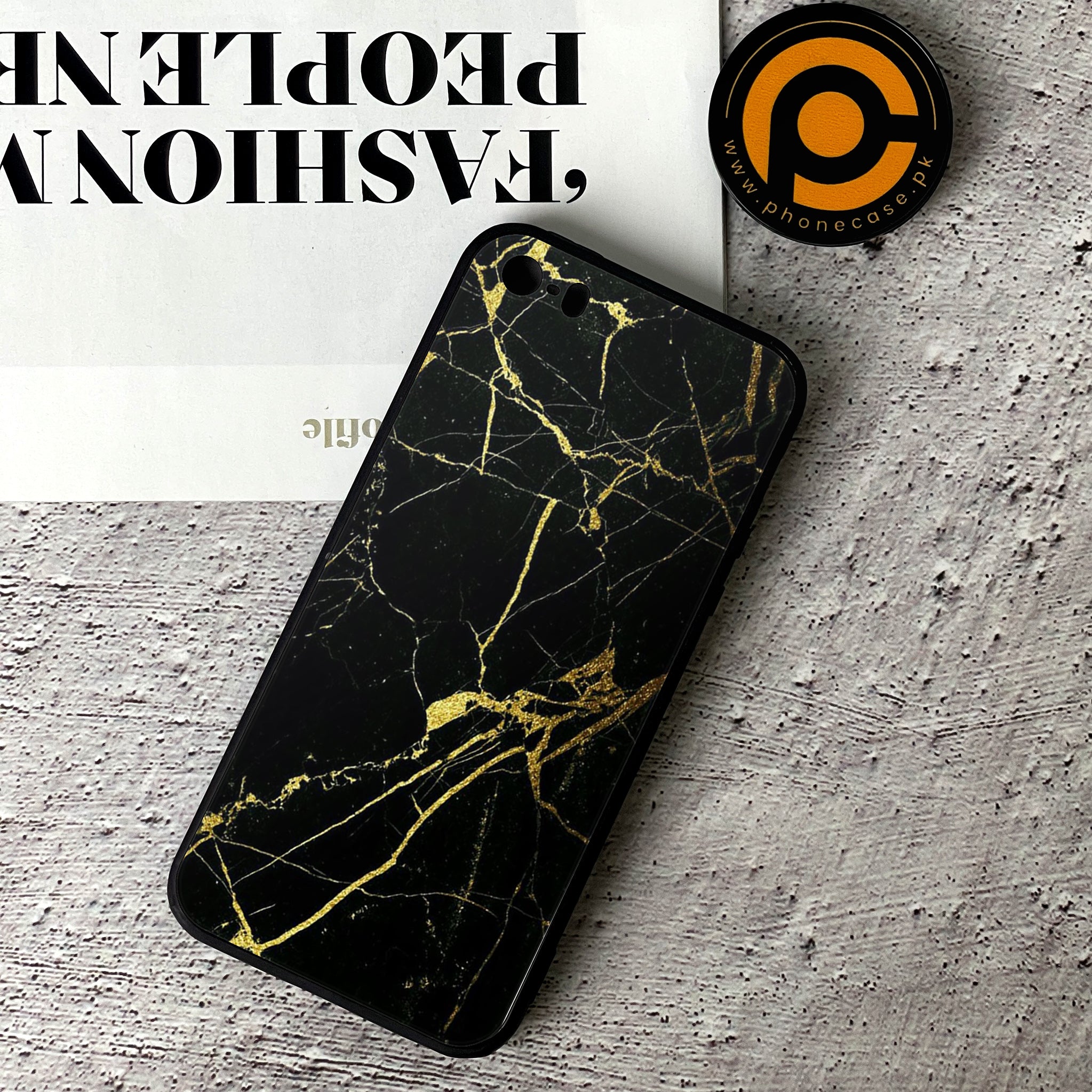 iPhone 5/5c/5s - Black Marble Series - Premium Printed Glass soft Bumper shock Proof Case