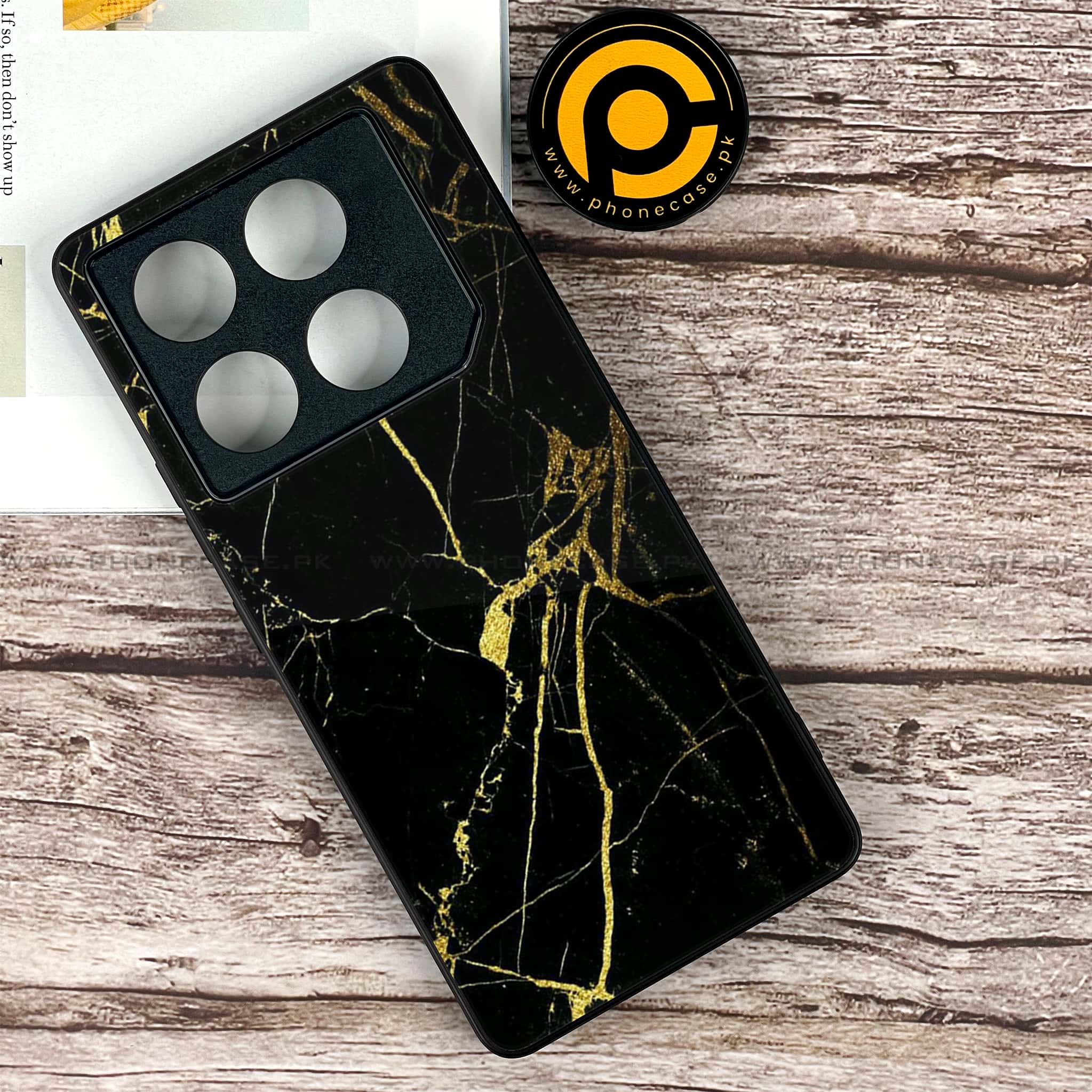 Infinix GT 20 Pro - Black Marble Series - Premium Printed Glass soft Bumper shock Proof Case