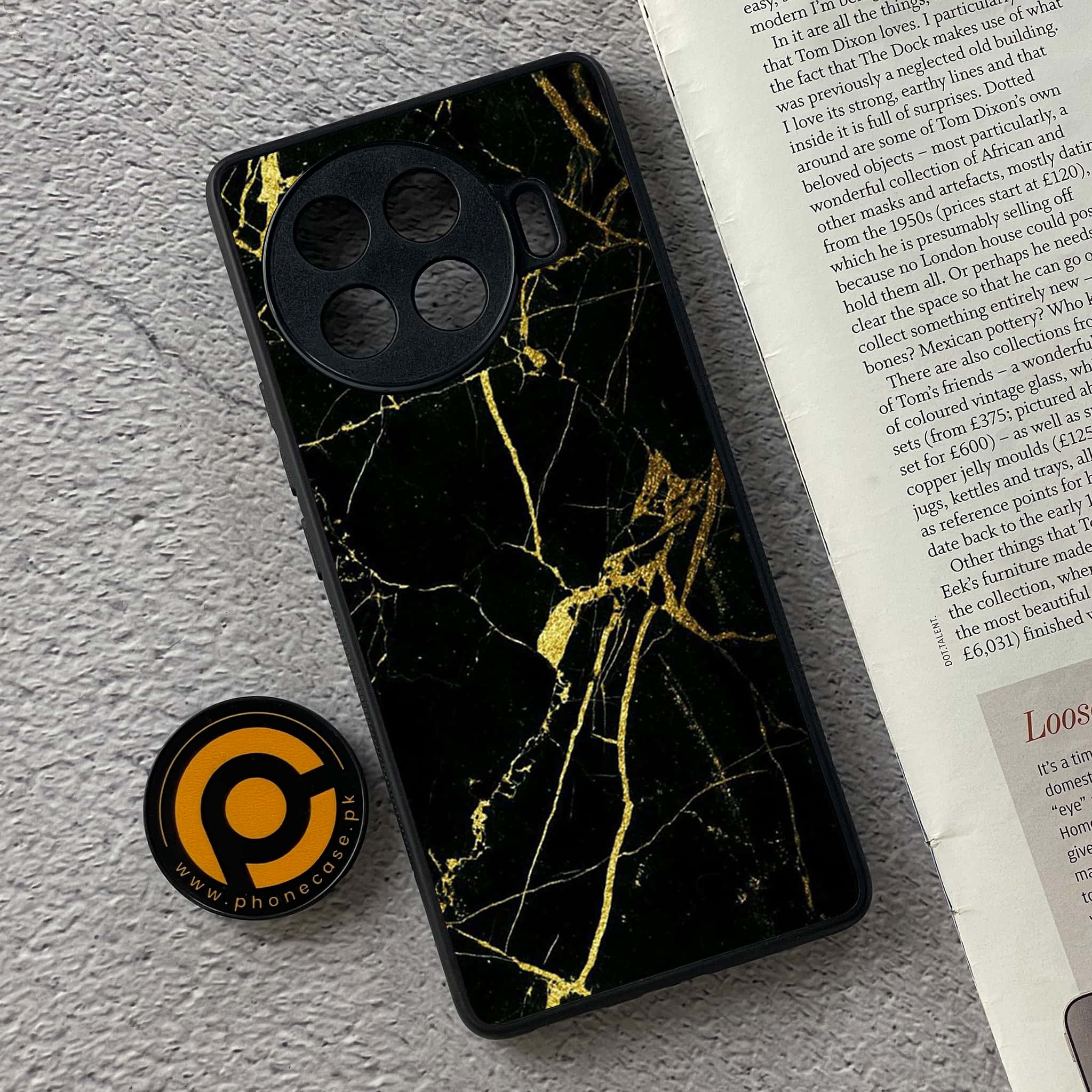 Tecno Spark 20 pro plus - Black Marble Series - Premium Printed Glass soft Bumper shock Proof Case