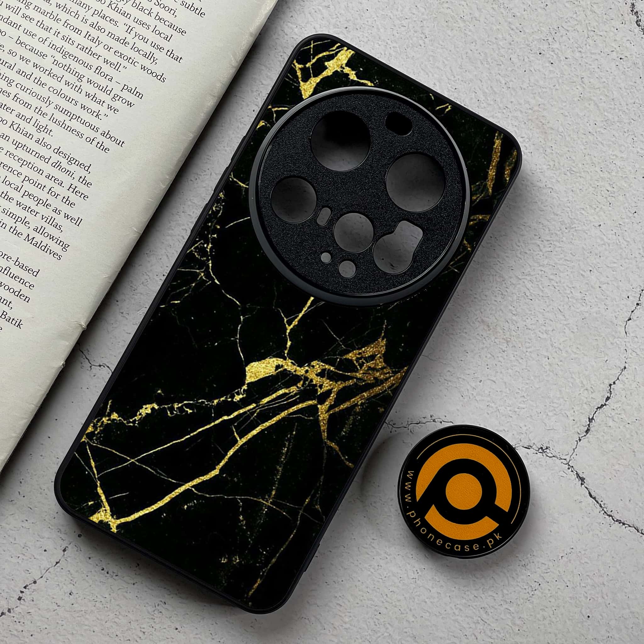 Xiaomi 15 Ultra - Black Marble Series - Premium Metal Printed Soft Bumper Shockproof Case
