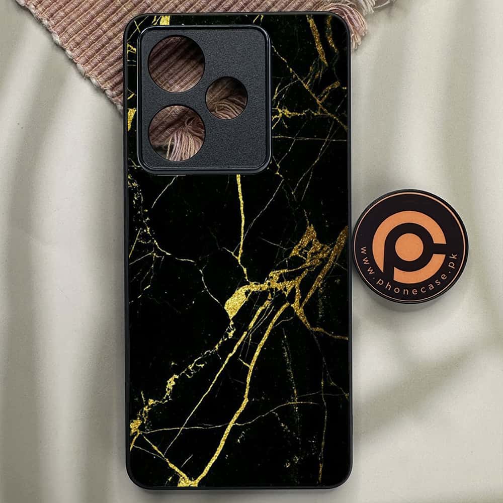 Realme GT 7 - Black Marble Series - Premium Metal Printed soft Bumper shock Proof Case