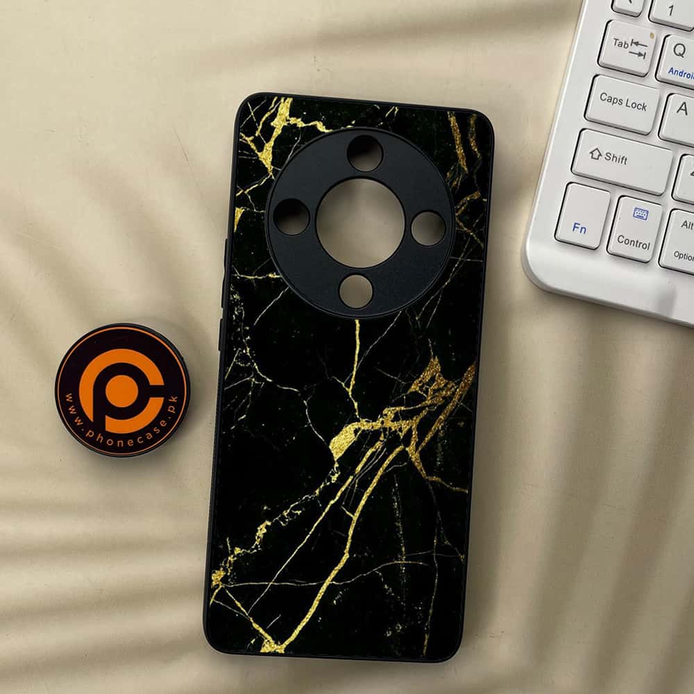 HONOR X9b 5G - Black Marble Series - Premium Metal  Printed soft Bumper shock Proof Case
