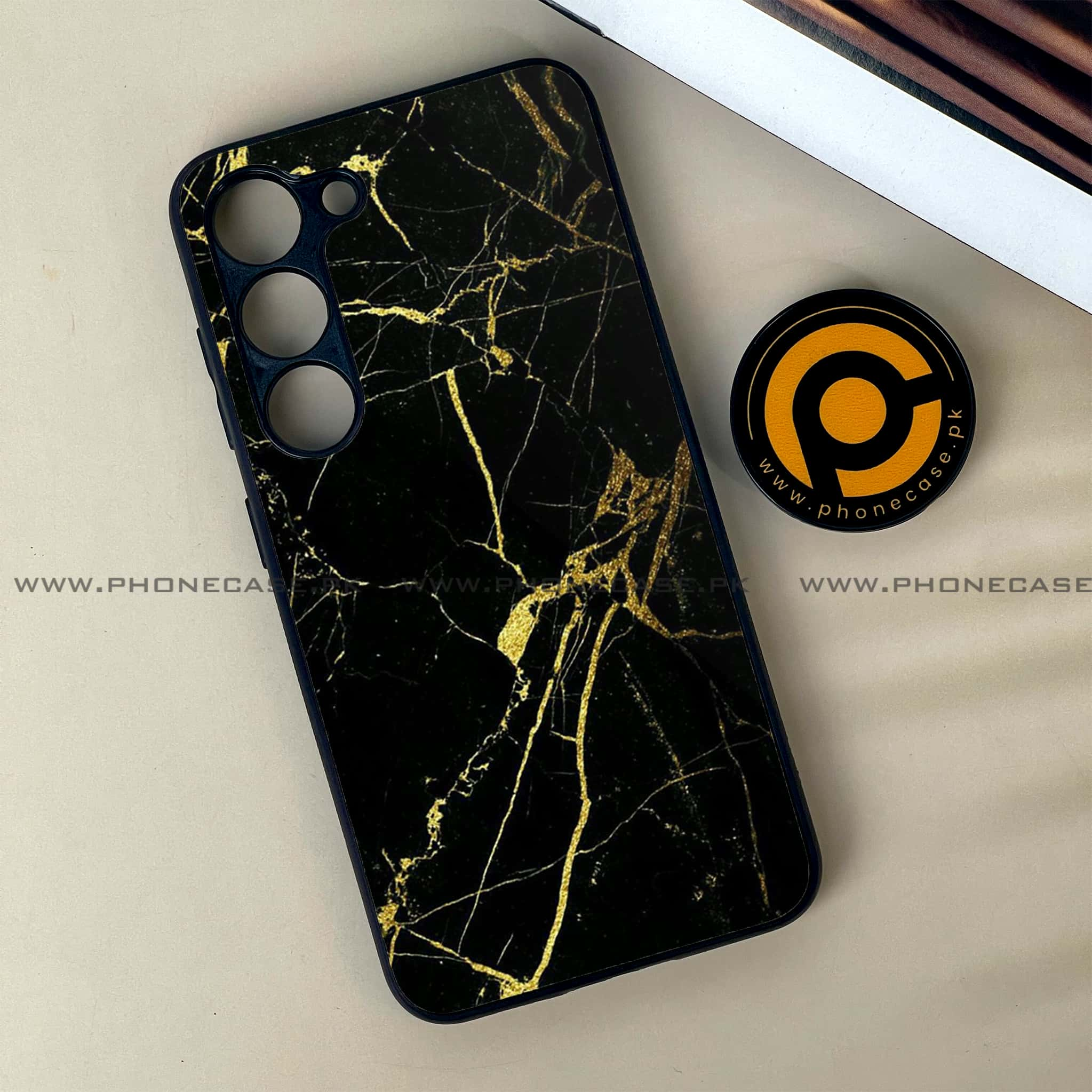 Samsung Galaxy S23 - Black Marble Series - Premium Printed Glass soft Bumper shock Proof Case