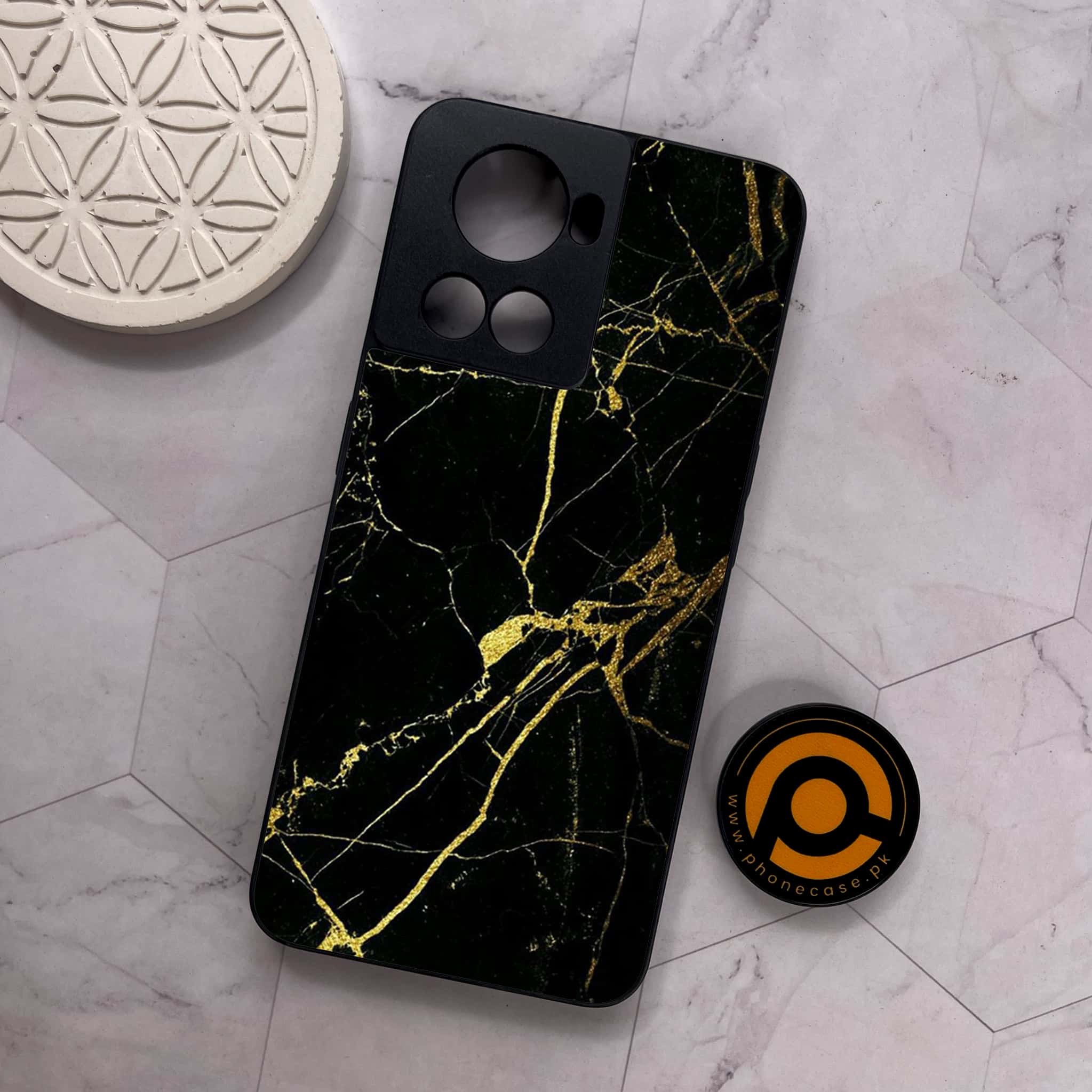 OnePlus 10R - Black Marble Series - Premium Metal Printed soft Bumper shock Proof Case