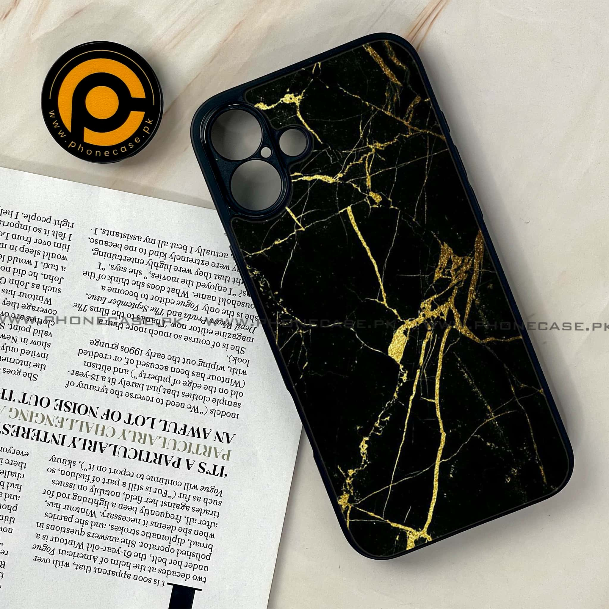 iPhone 16 Plus - Black Marble Series - Premium Printed Glass soft Bumper shock Proof Case