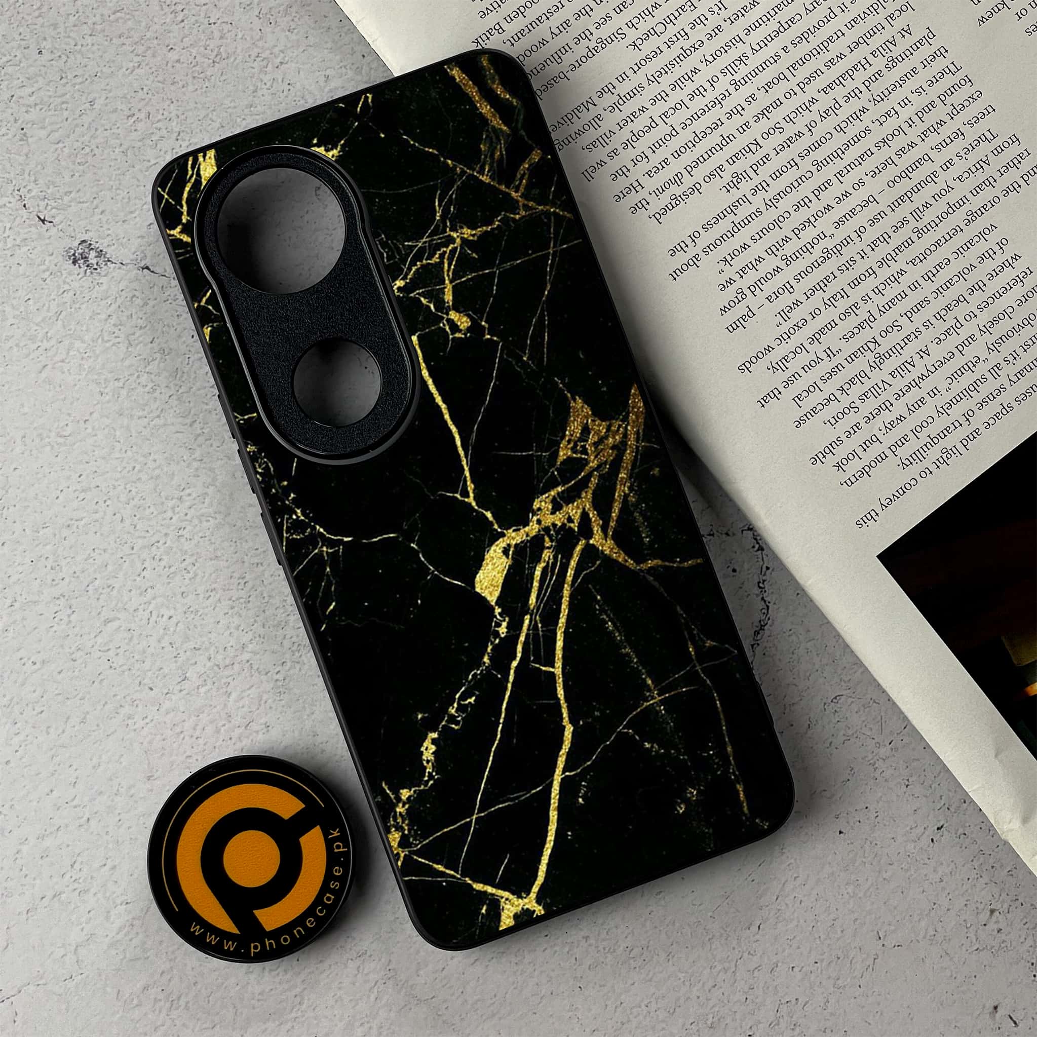Vivo V50 - Black Marble Series - Premium Metal Printed Soft Bumper Shockproof Case