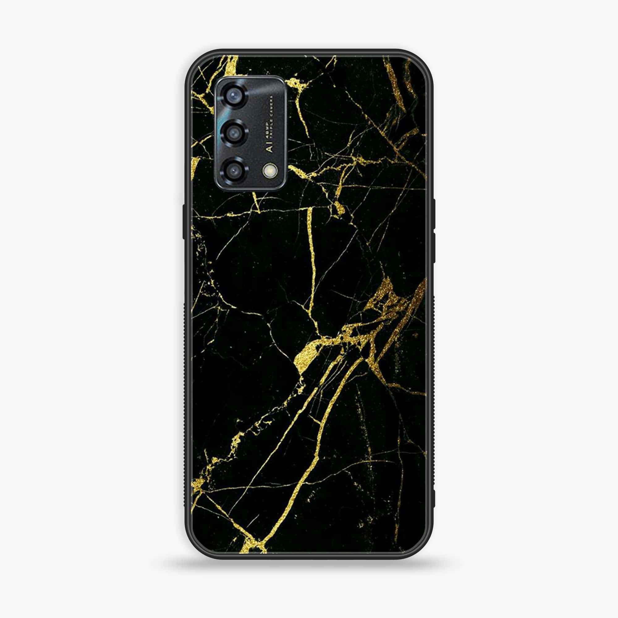 Oppo A95 - Black Marble Series - Premium Printed Glass soft Bumper shock Proof Case