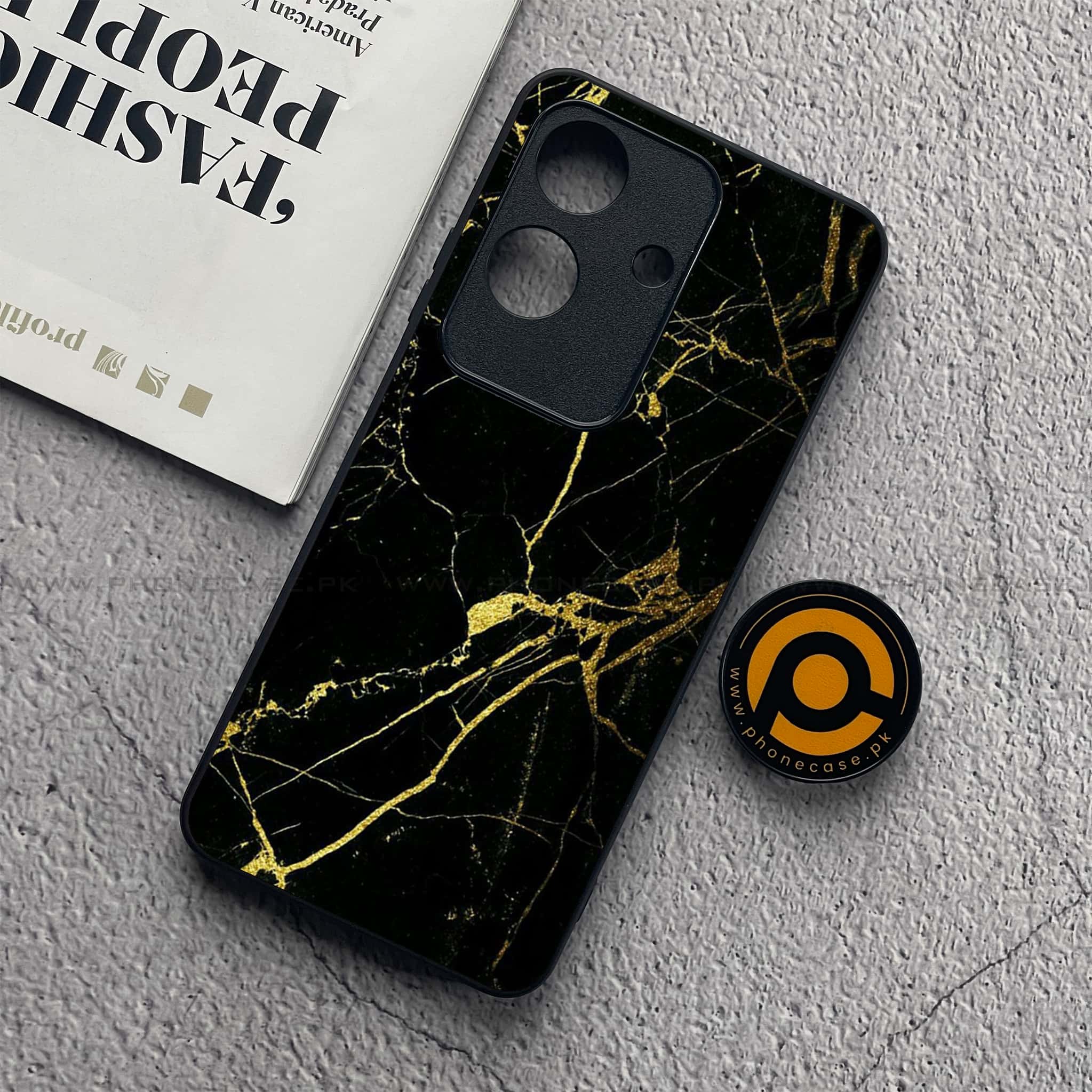 Realme Note 60x - Black Marble Series - Premium Metal  Printed soft Bumper shock Proof Case