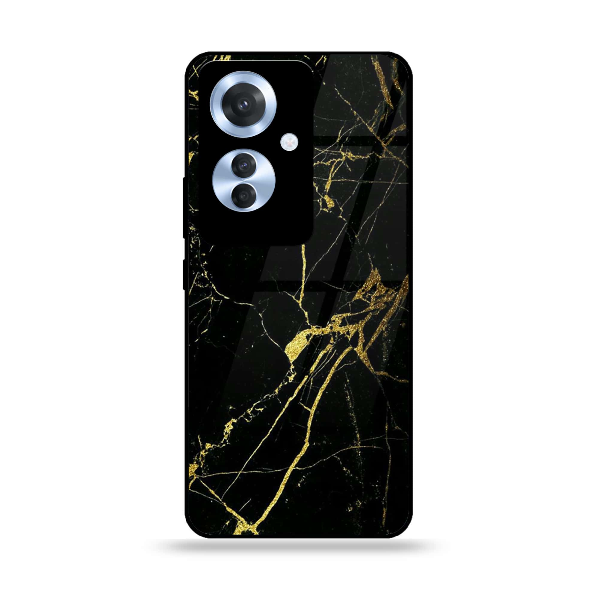 Oppo F25 Pro - Black Marble Series - Premium Printed Glass soft Bumper shock Proof Case