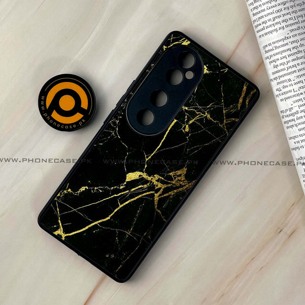 Vivo V40 - Black Marble Design 3 - Premium Printed Glass soft Bumper shock Proof Case CS-16011