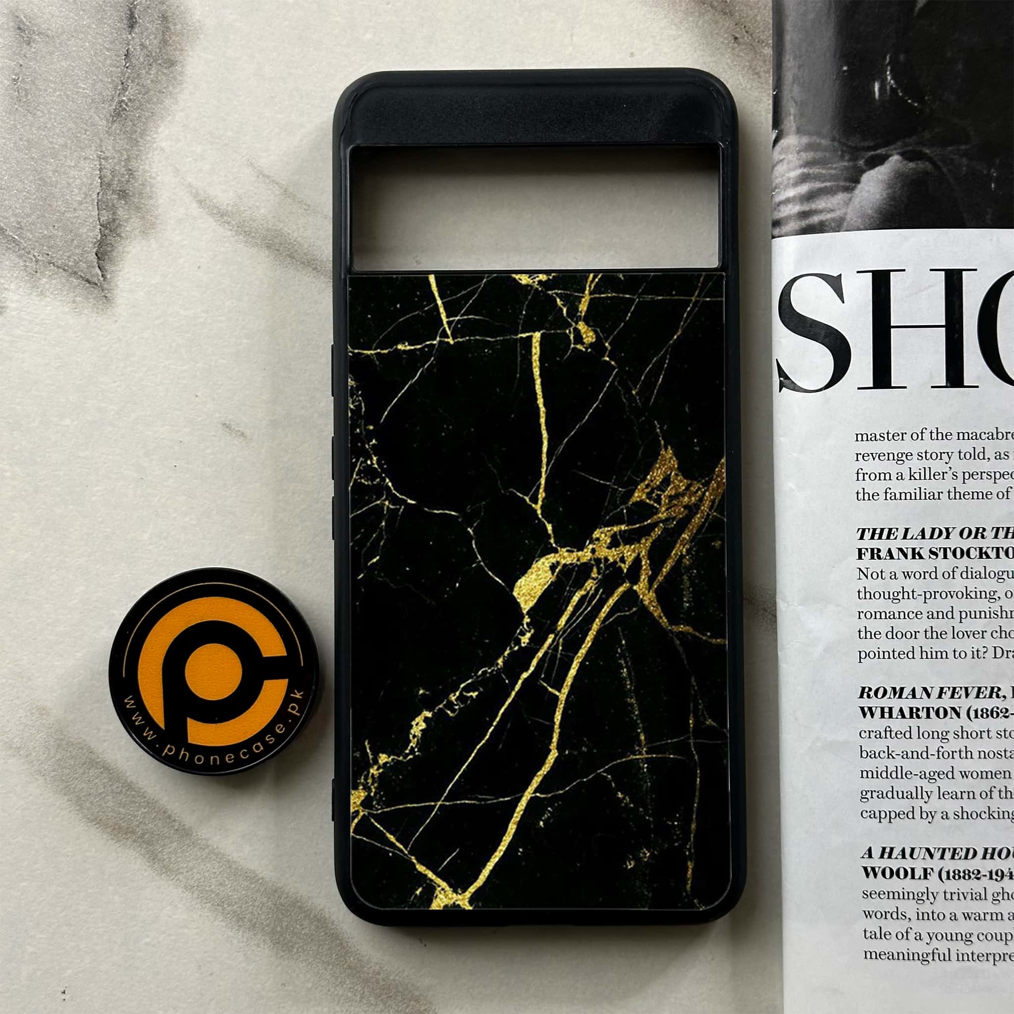 Google Pixel 8a - Black Marble Series - Premium Printed soft Bumper Shock Proof Case