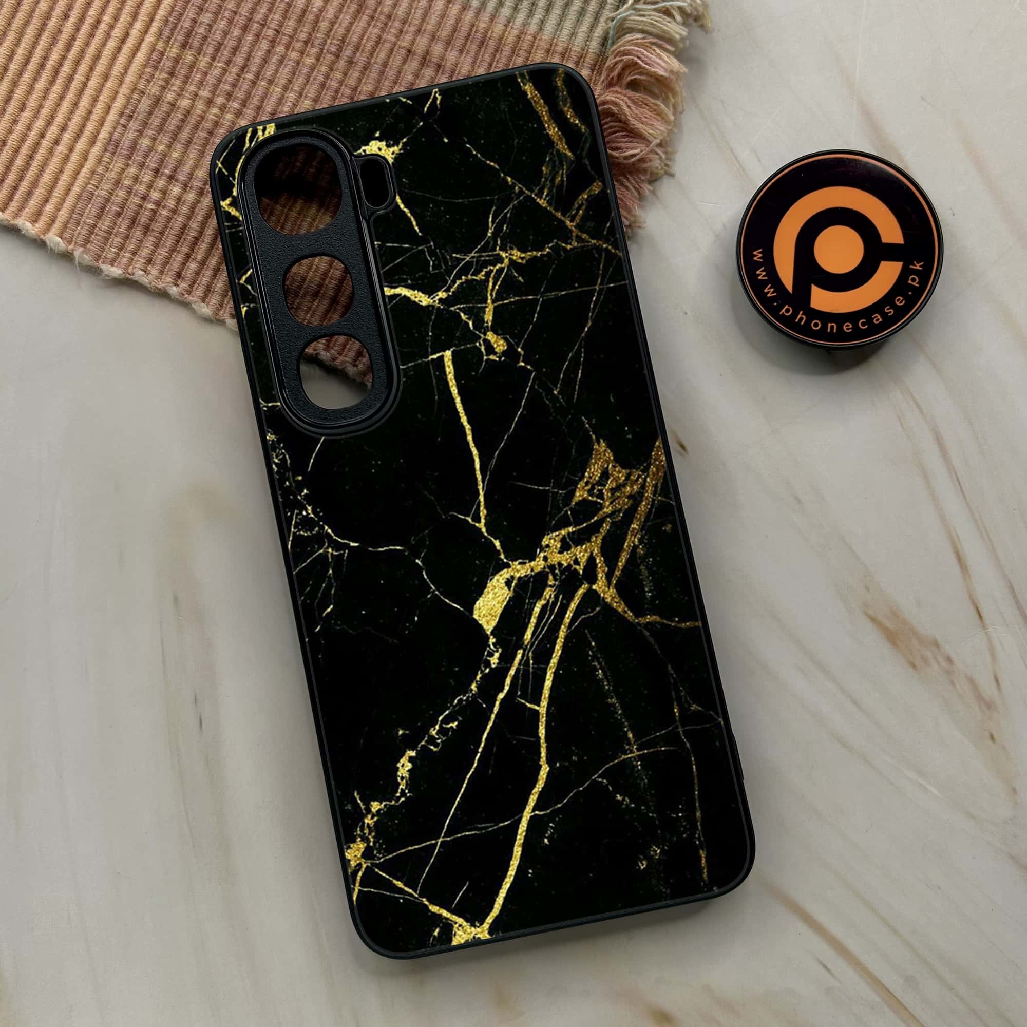 Vivo Y400 - Black Marble Series - Premium Metal Printed soft Bumper shock Proof Case