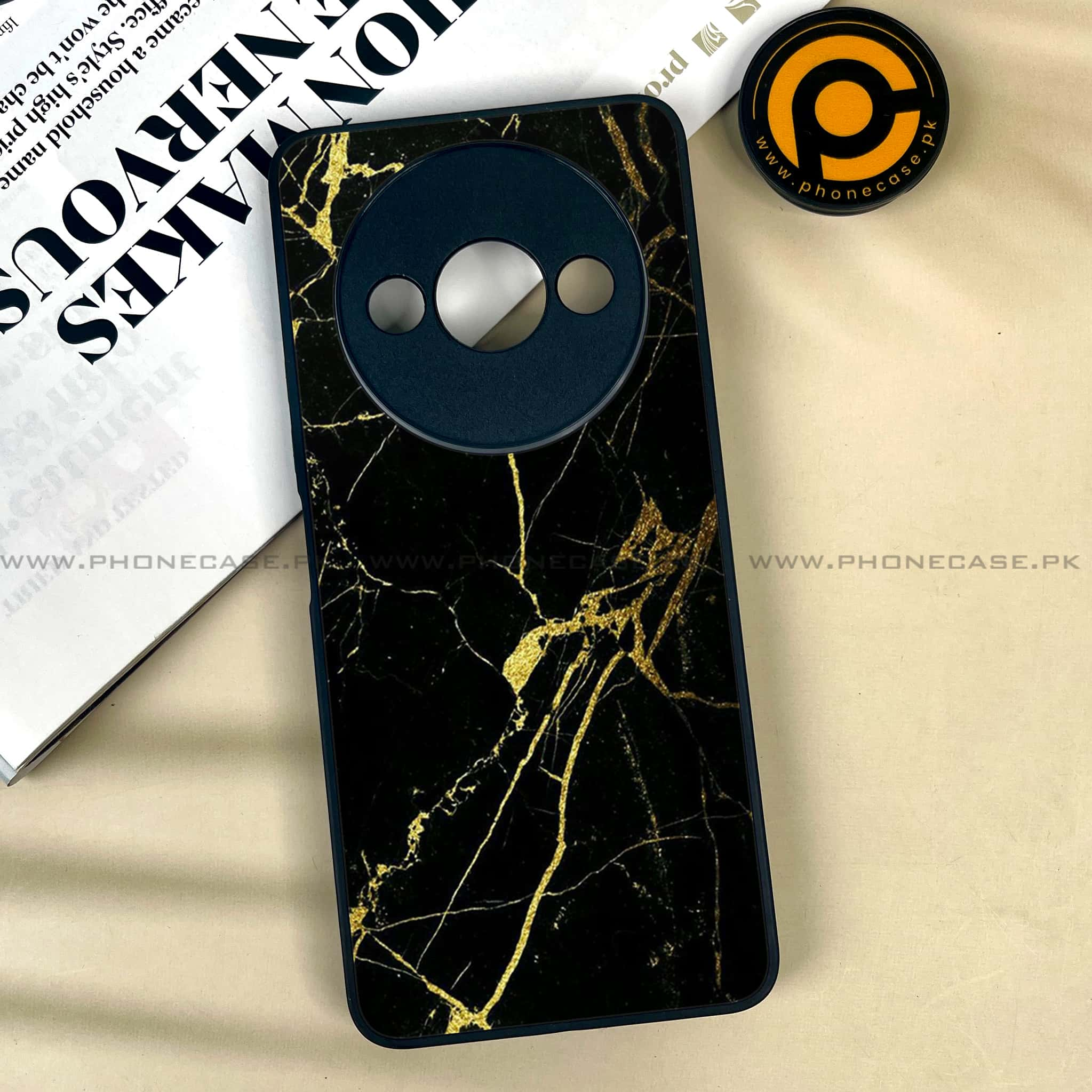 Xiaomi Redmi A3x - Black Marble Series - Premium Printed Metal soft Bumper shock Proof Case