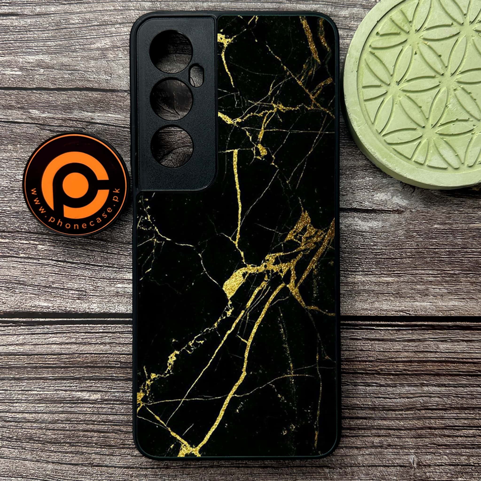 Realme C65  - Black Marble Series - Premium Metal Printed soft Bumper shock Proof Case