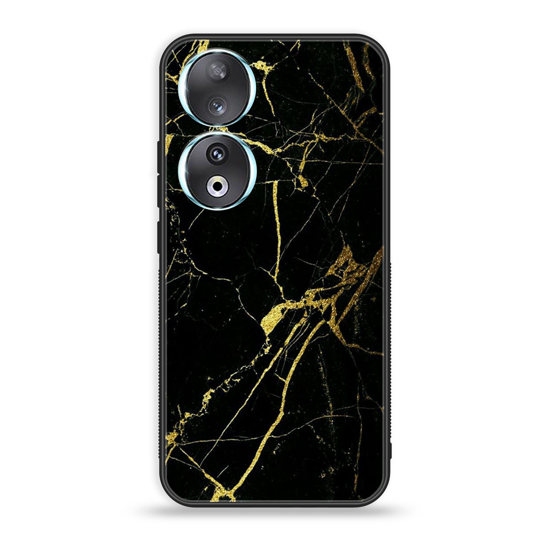 Huawei Honor 90 - Black Marble Series - Premium Printed Glass soft Bumper shock Proof Case