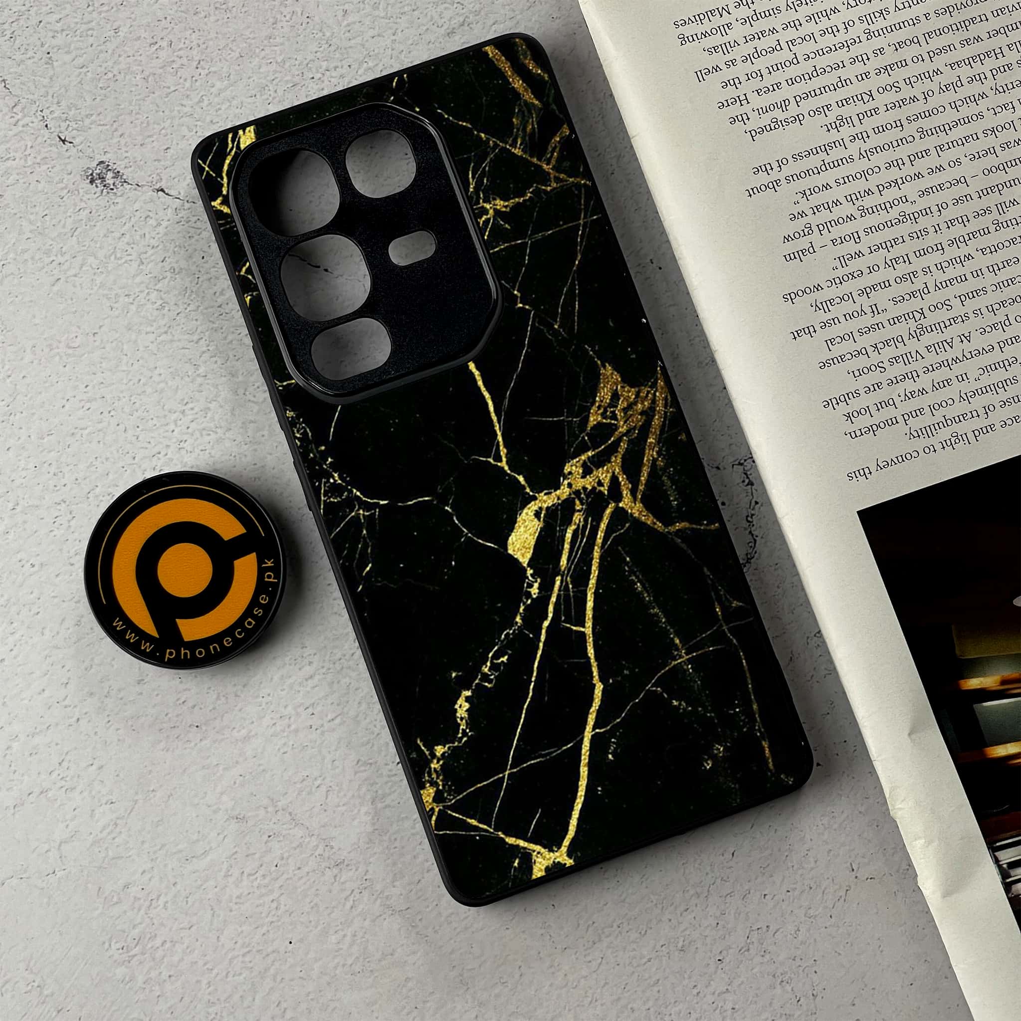 Infinix Note 50 Pro Plus - Black Marble Series - Premium Metal Printed Soft Bumper Shockproof Case