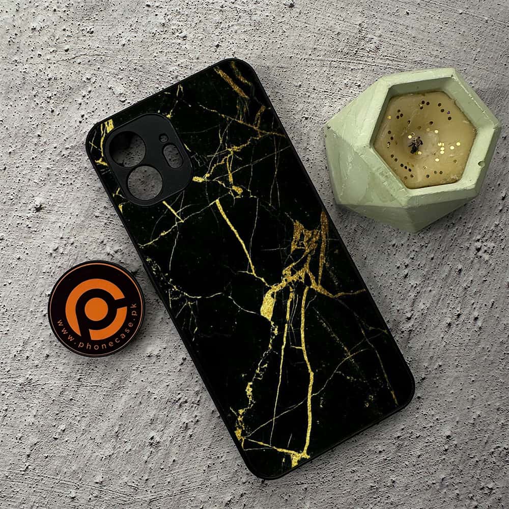 Nothing Phone 2 - Black Marble Series - Premium Metal  Printed soft Bumper shock Proof Case