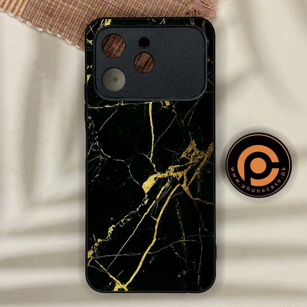 Tecno Spark 40 - Black Marble Series - Premium Metal Printed soft Bumper shock Proof Case