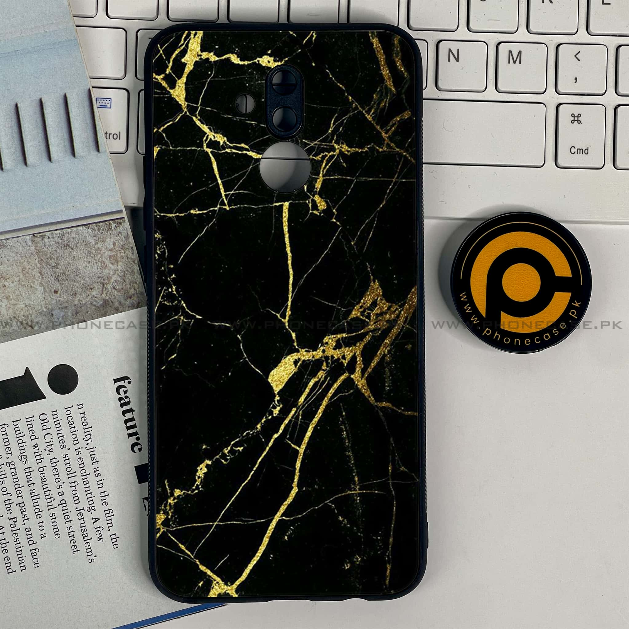 Huawei Mate 20 Lite - Black Marble Series - Premium Printed Glass soft Bumper shock Proof Case