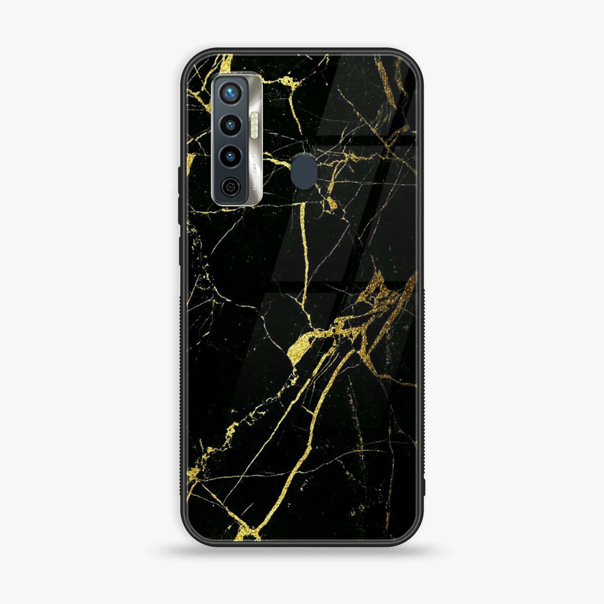 Tecno Camon 17 - Black Marble Series - Premium Printed Glass soft Bumper shock Proof Case