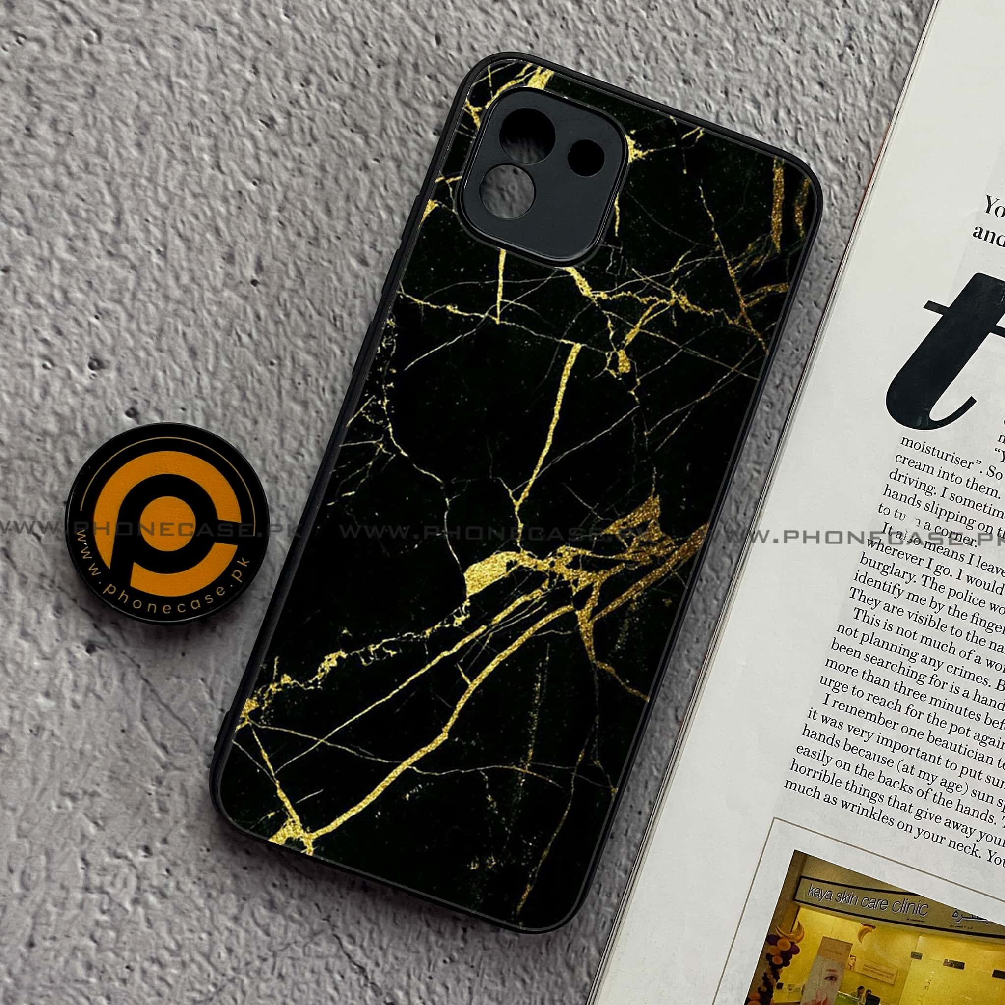 Samsung Galaxy A03 - Black Marble Series - Premium Printed Glass soft Bumper shock Proof Case