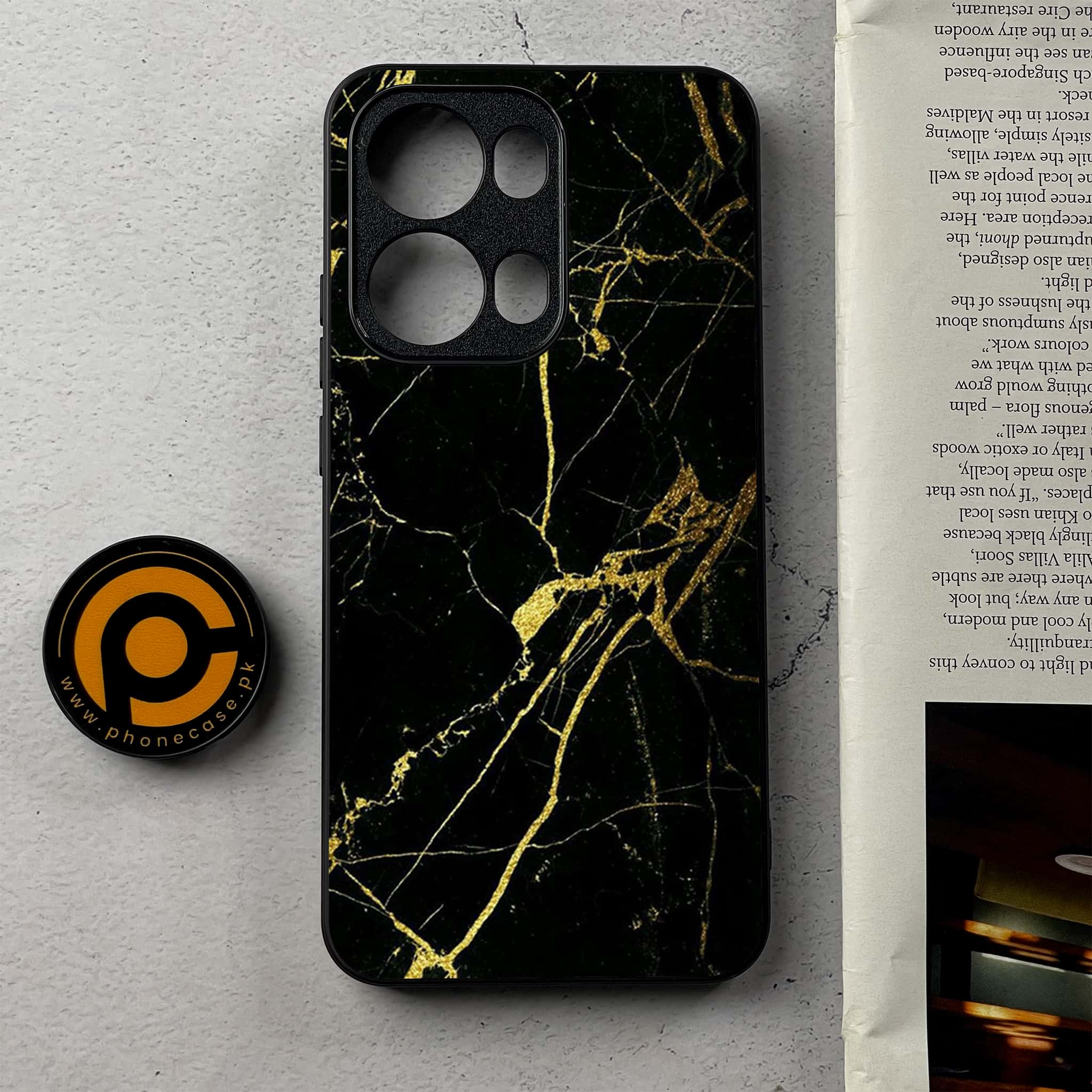 Oppo Reno 13 Pro - Black Marble Series - Premium Metal Printed Soft Bumper Shockproof Case