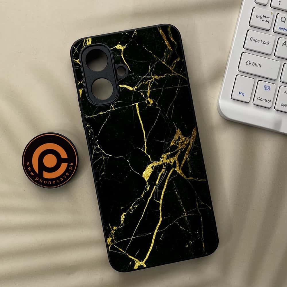 Tecno Spark Go 2 - Black Marble Series - Premium Metal Printed soft Bumper Shock Proof Case