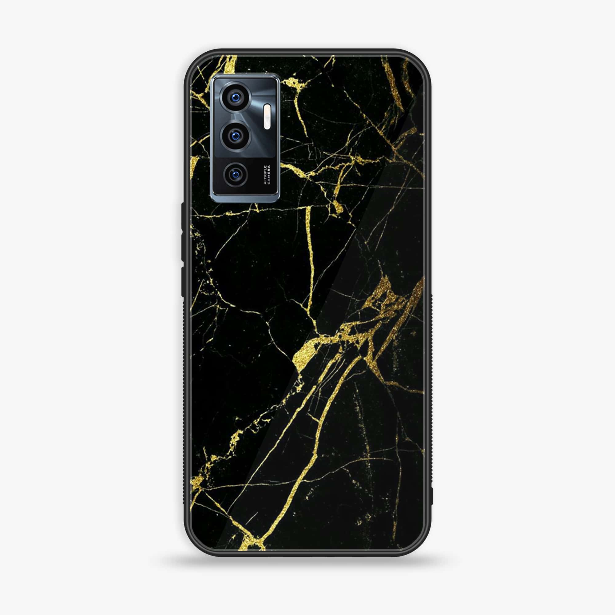 Vivo V23e - Black Marble Series - Premium Printed Glass soft Bumper shock Proof Case