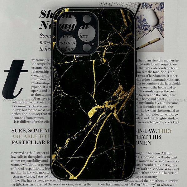 iPhone 14 Pro - Black Marble Design 3 - Premium Printed Glass soft Bumper shock Proof Case CS-9328