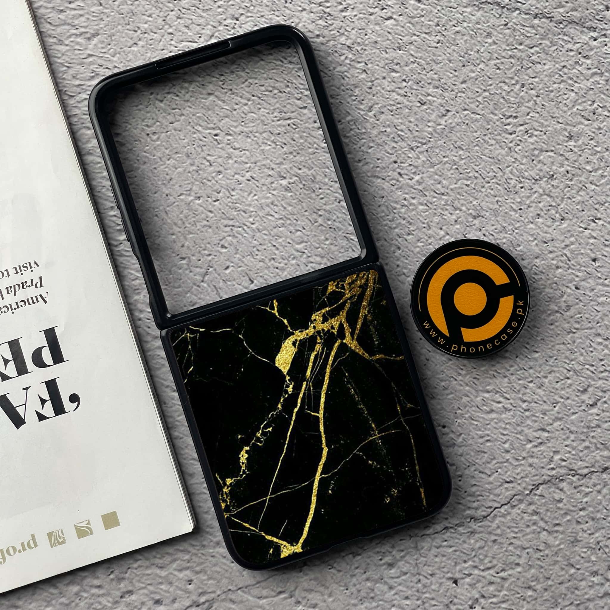 Xiaomi Mix Flip - Black Marble Series - Premium Metal  Printed soft Bumper shock Proof Case