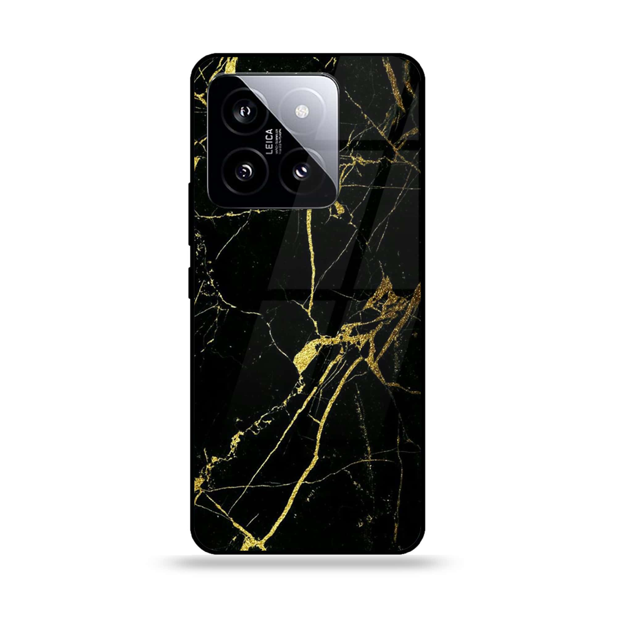 Xiaomi 14 - Black Marble Series - Premium Printed Glass soft Bumper shock Proof Case