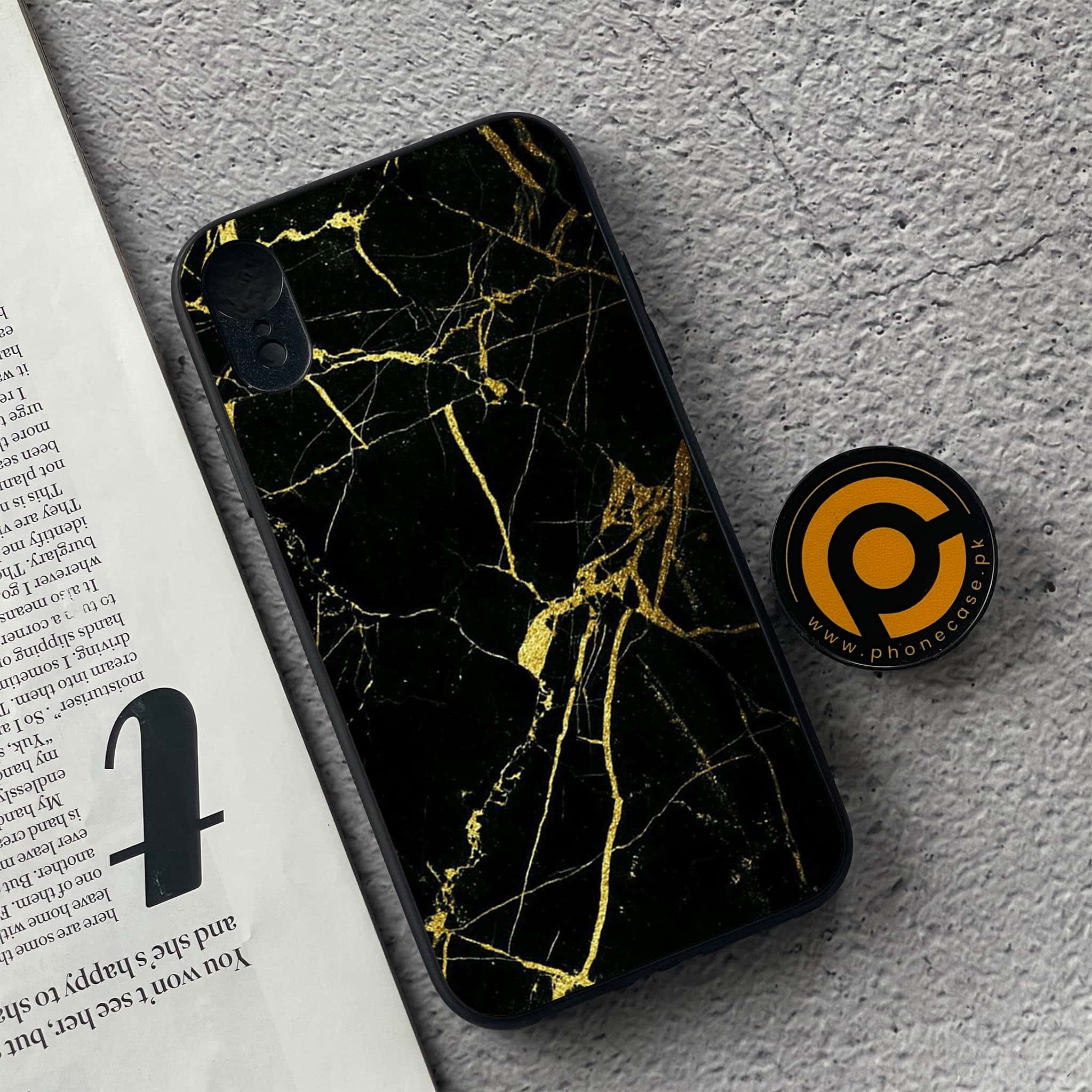 iPhone XR - Black Marble Series - Premium Metal Printed soft Bumper shock Proof Case