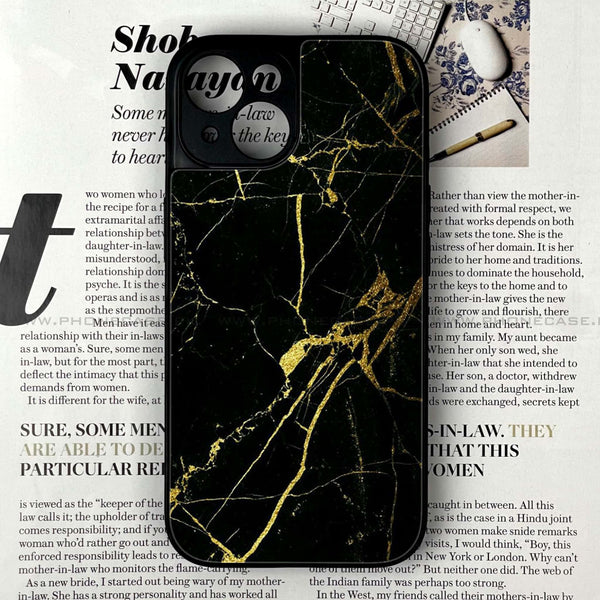 iPhone 13 - Black Marble Design 3 - Premium Printed Glass soft Bumper shock Proof Case CS-22927