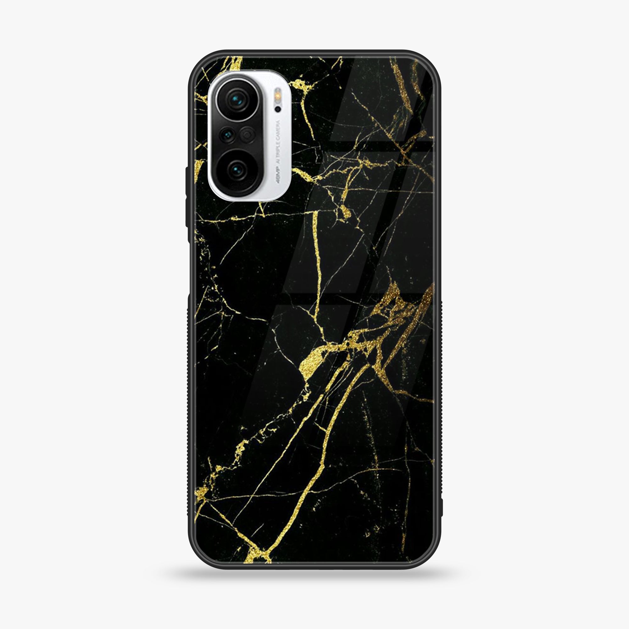 Xiaomi Poco F3 -Black marble Series - Premium Printed Glass soft Bumper shock Proof Case