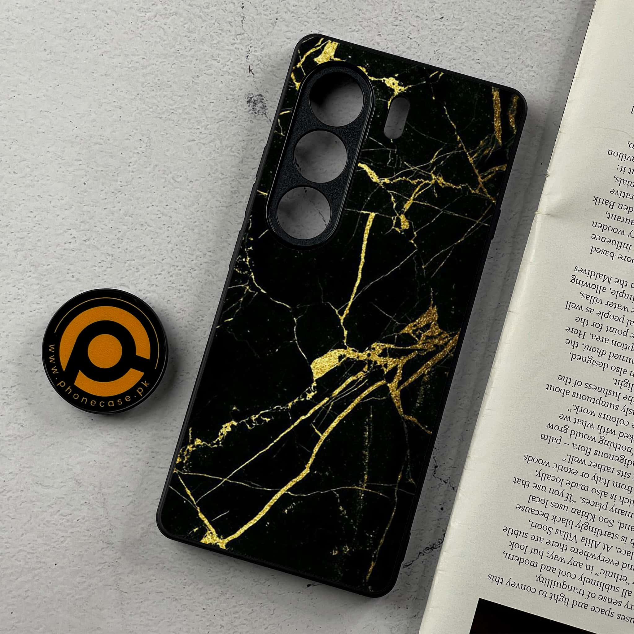 Tecno Camon 40 - Black Marble Series - Premium Metal Printed Soft Bumper Shockproof Case
