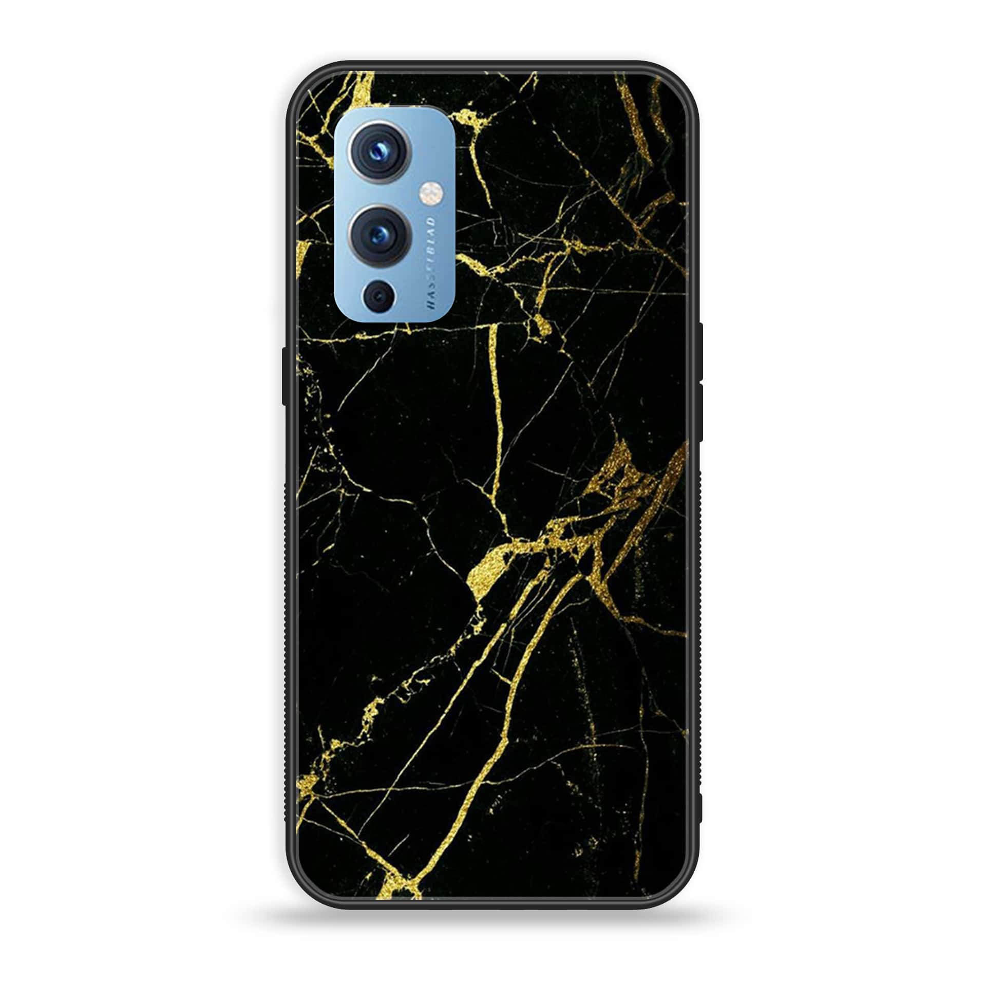 OnePlus 9 - Black Marble Series - Premium Printed Glass soft Bumper shock Proof Case