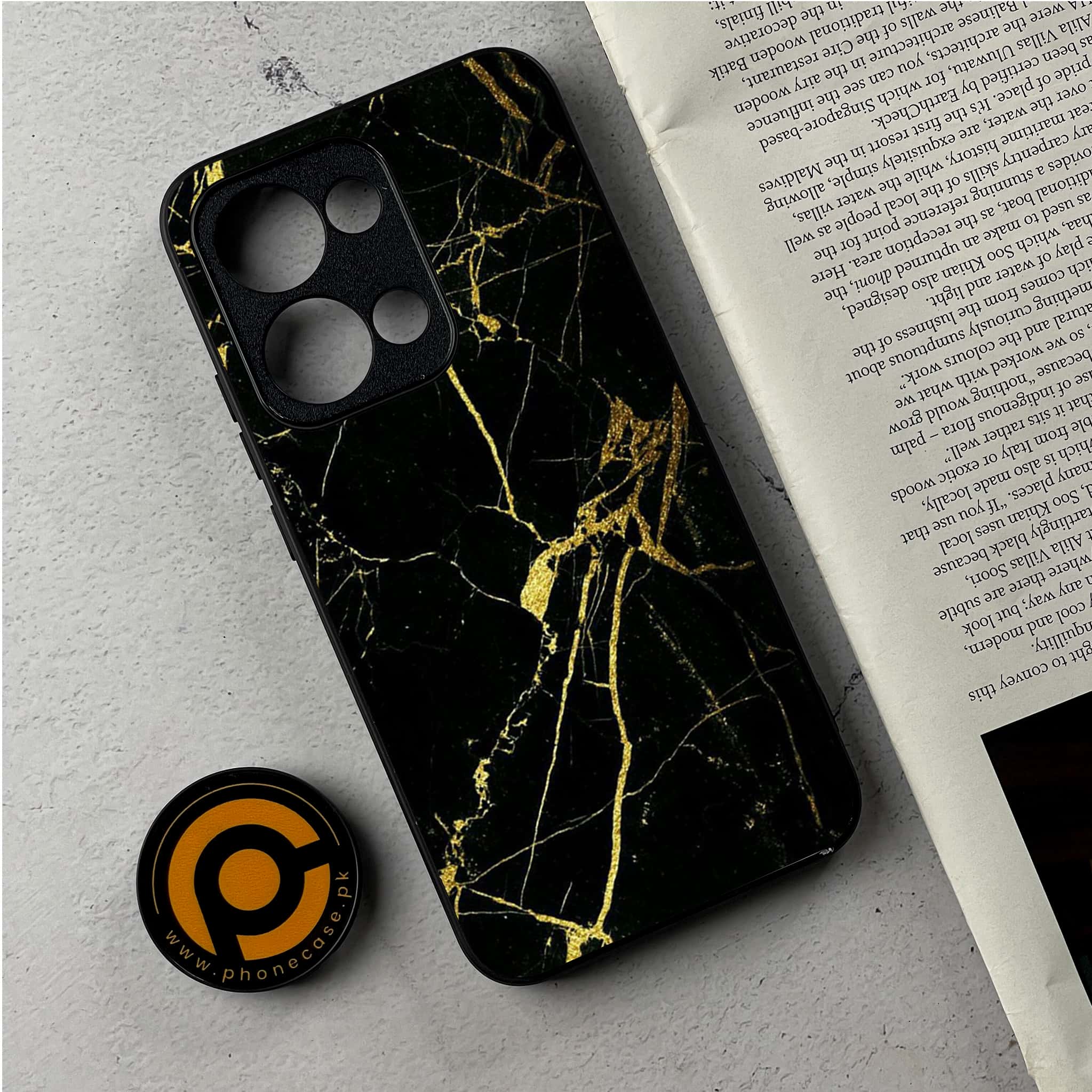 Oppo Reno 13 - Black Marble Series - Premium Metal Printed Soft Bumper Shockproof Case